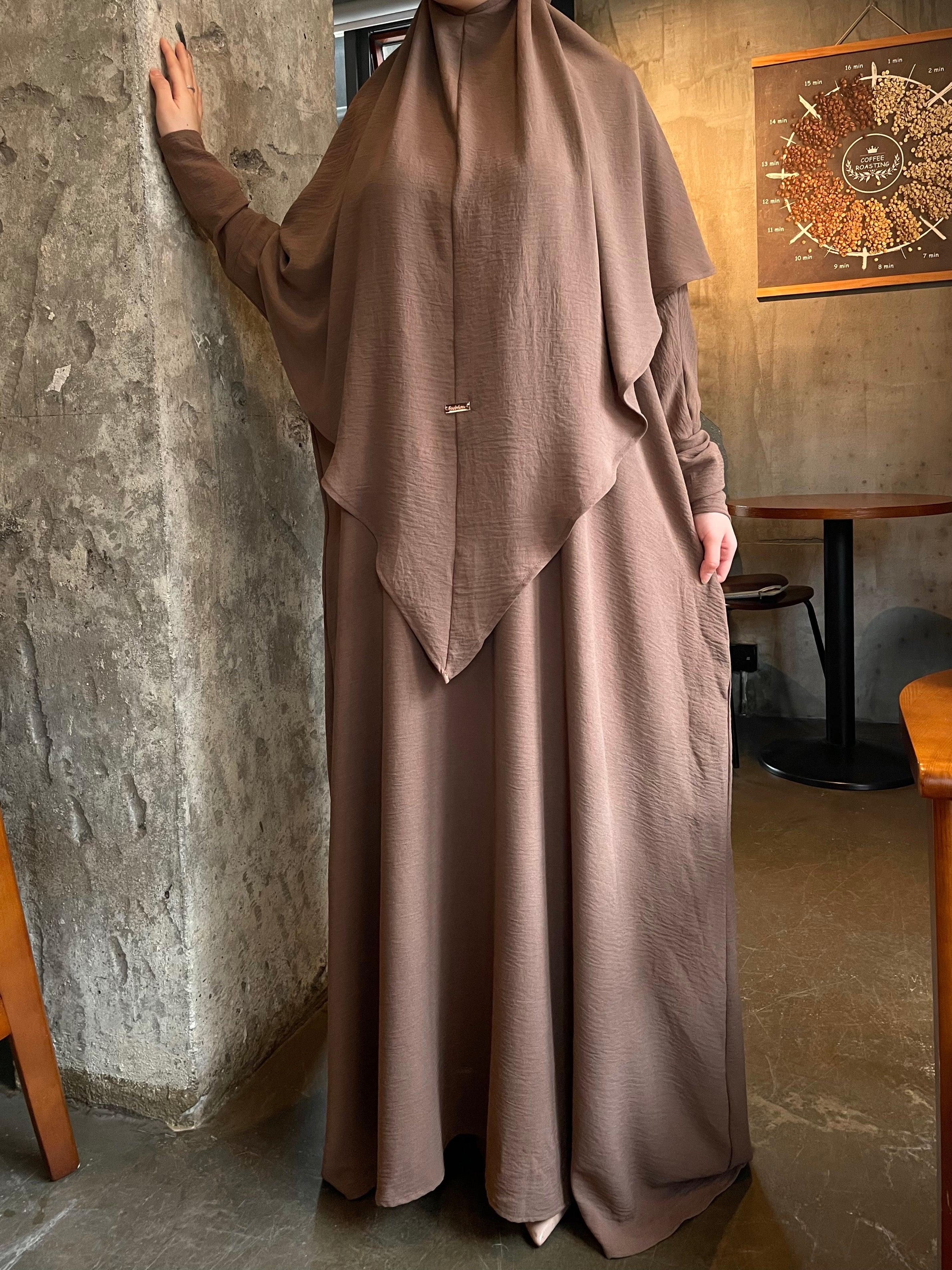 Luxury Crepe Khimar & Abaya Set - Modest Muslim Prayer Dress with Breathable Hijab Scarf | Halal Certified Islamic Clothing for Women | Perfect for Eid, Ramadan & Daily Wear