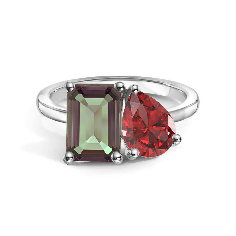 Personalized Alexandrite Toi et Moi Anniversary Ring - Custom Birthstone Jewelry for Couples, Engagements & Romantic Gifts