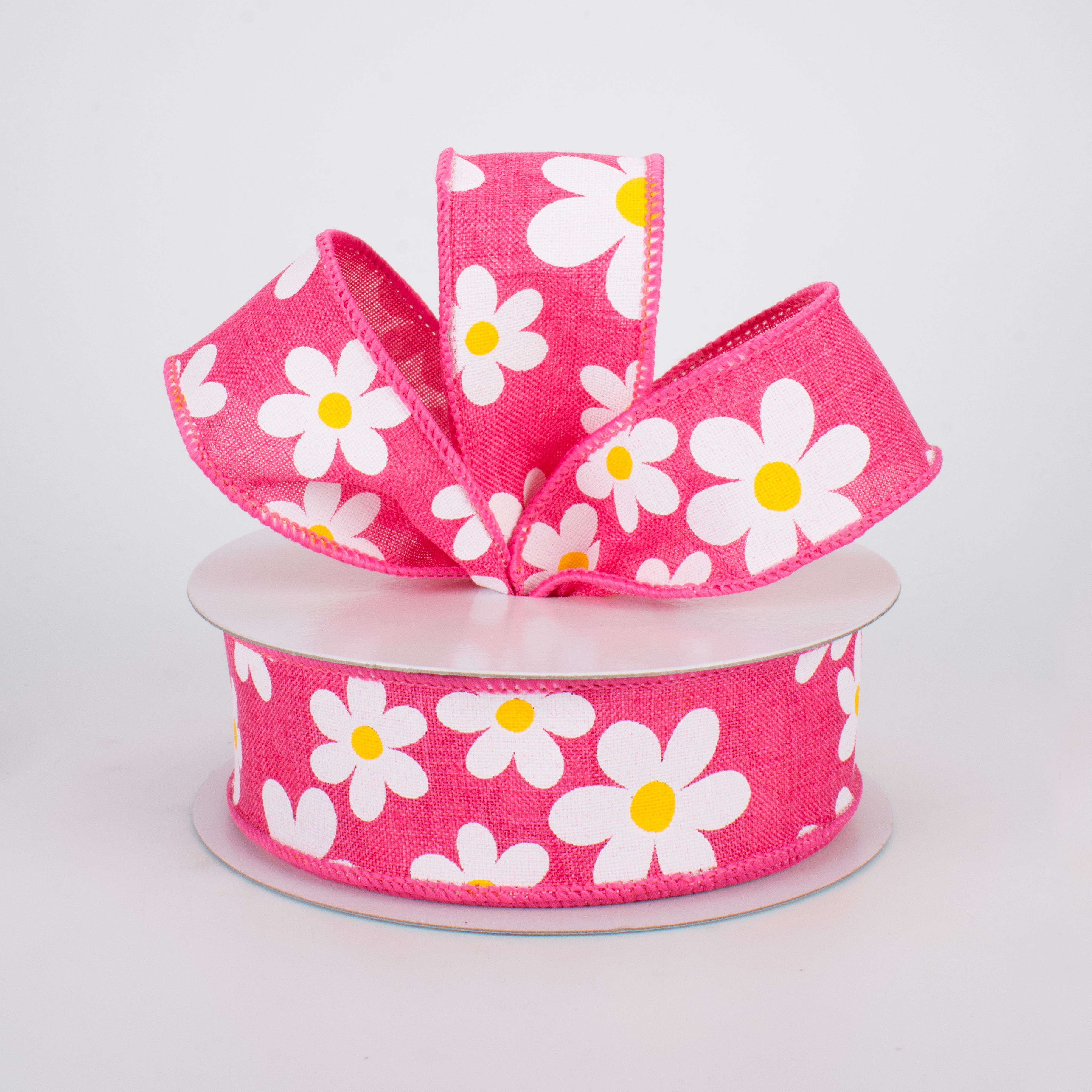 1.5 Inch Daisy Print Grosgrain Ribbon - Hot Pink (10 Yards) for Gift Wrapping, DIY Crafts, Hair Bows, and Party Decorations