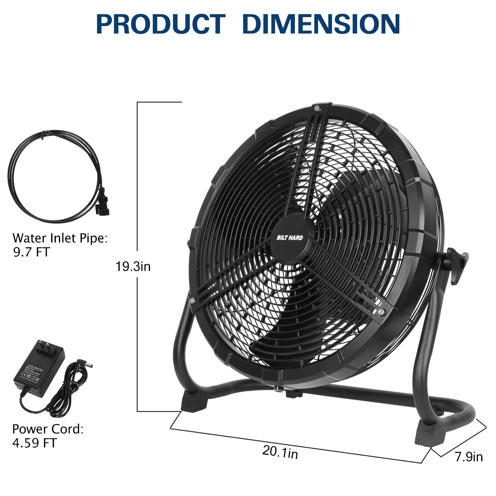 BILT HARD 16 Inch Outdoor Portable Misting Fan with 15600mAh Detachable Battery - Rechargeable Floor Fan for Patio, Camping, Travel, Backyard, BBQ & Outdoor Activities | Cooling Fan for Hot Weather