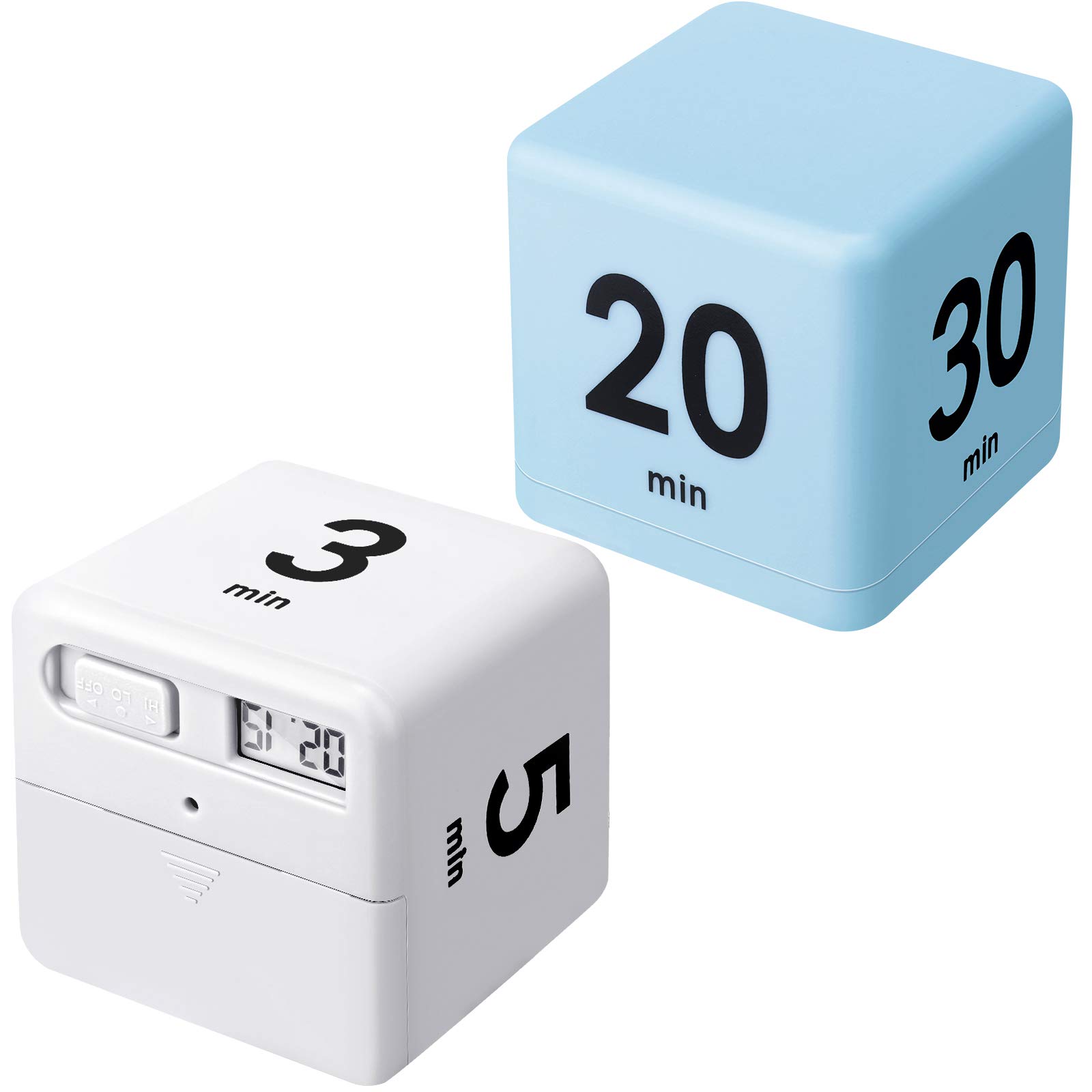 2-Pack Gravity Cube Timer - 1/3/5/10/15/20/30/60 Minute Countdown for Kids Workouts, Games & Time Management (White & Blue) - Perfect for Classroom, Gym & Home Activities