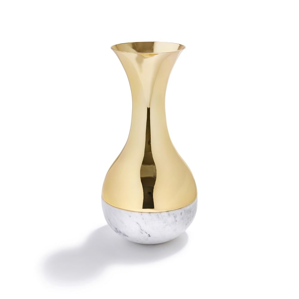 Anna New York Dual Vase: Carrara Gold Marble & Metal Modern Home Decor - Perfect for Living Room Centerpiece, Wedding Gift & Luxury Interior Design