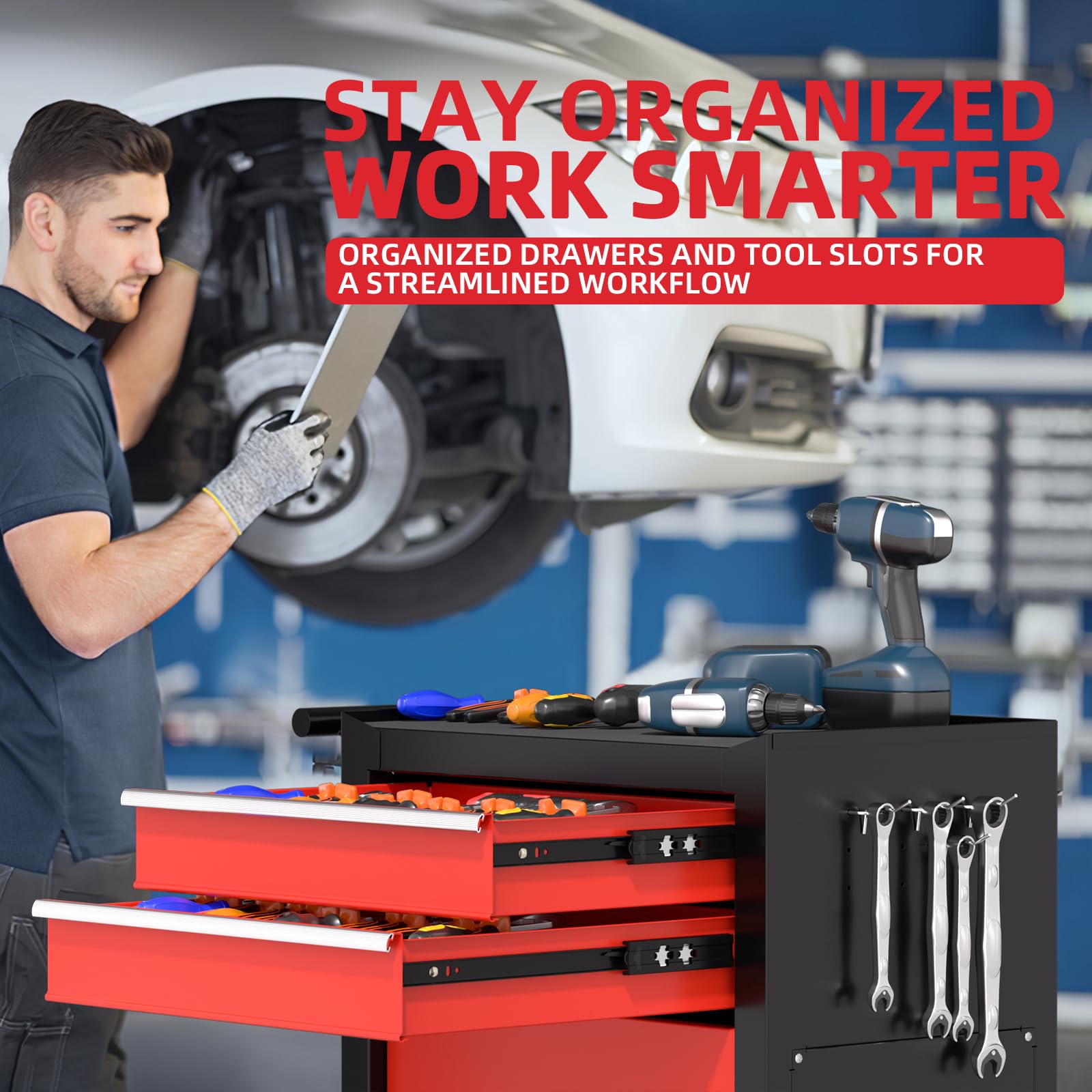6-Drawer Heavy Duty Rolling Tool Chest - 2-in-1 Lockable Metal Tool Storage Cabinet with Wheels & Removable Drawers for Mechanics, Garage, Workshop | Perfect for Automotive Repair, Home DIY Projects & Professional Tool Organization
