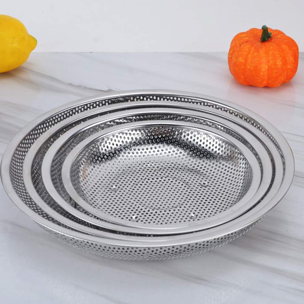 Hemoton Stainless Steel Round Drain Tray - Kitchen Storage & Fruit Plate for Draining, Steaming Buns & Serving | Durable Tableware for Home & Restaurant Use