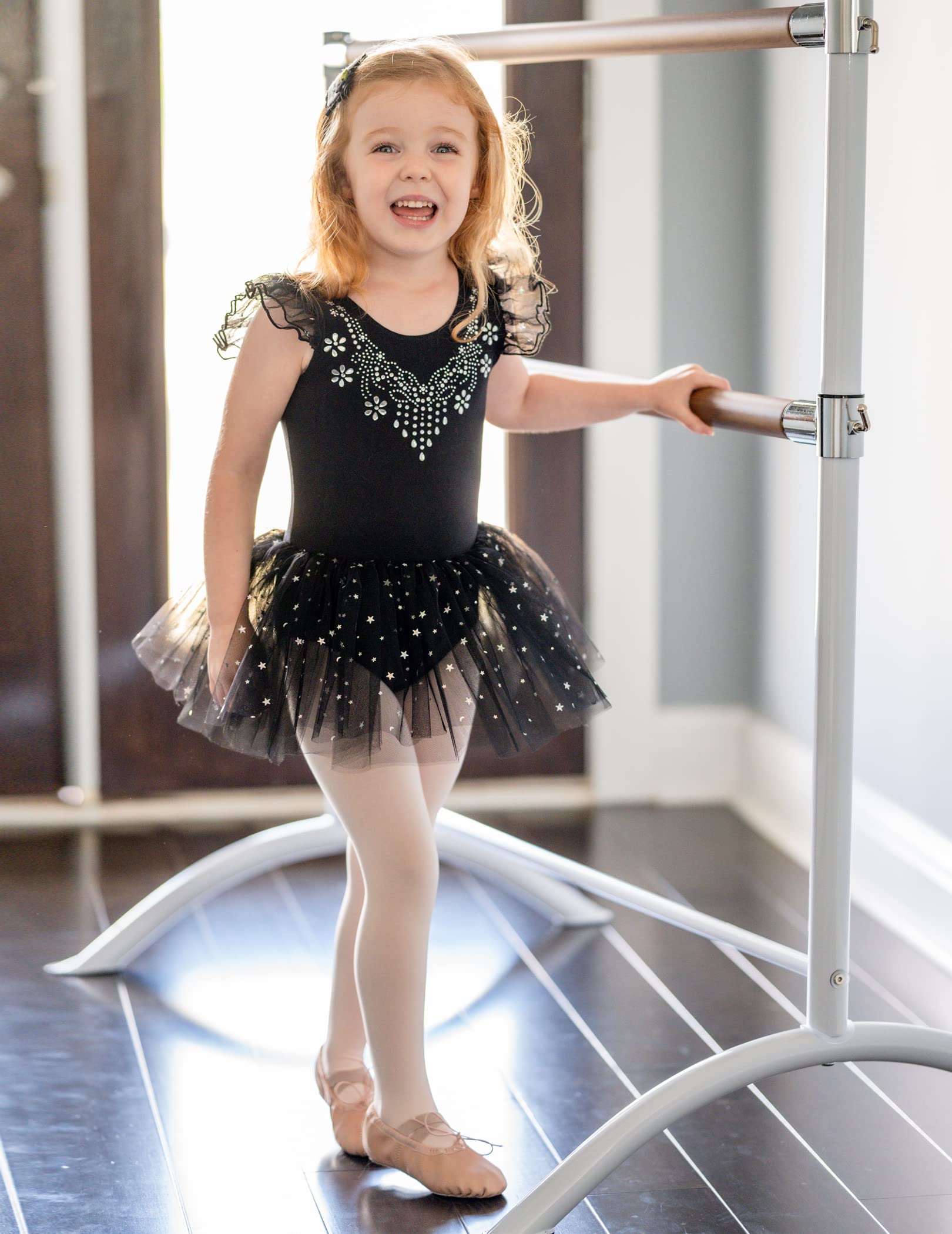 Zaclotre Girls Ballet Leotard with Ruffle Sleeves & Shiny Tutu Skirt - Dance Costume for Ballet, Recital, Performance - Perfect for Ballet Class, Competition, Dance Practice