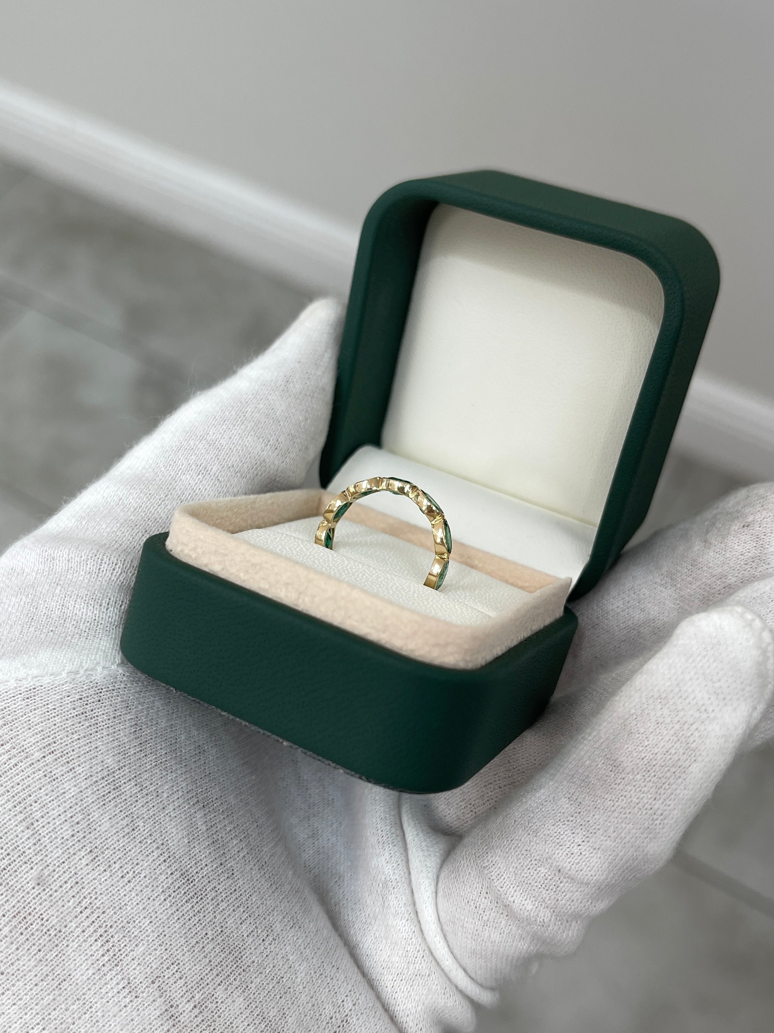 2.30tcw Moval Marquise & Oval Emerald Cut Bezel Eternity Band Ring - 14K White/Yellow/Rose Gold - Size 5.25 - Wedding, Anniversary, Engagement, Gift for Her