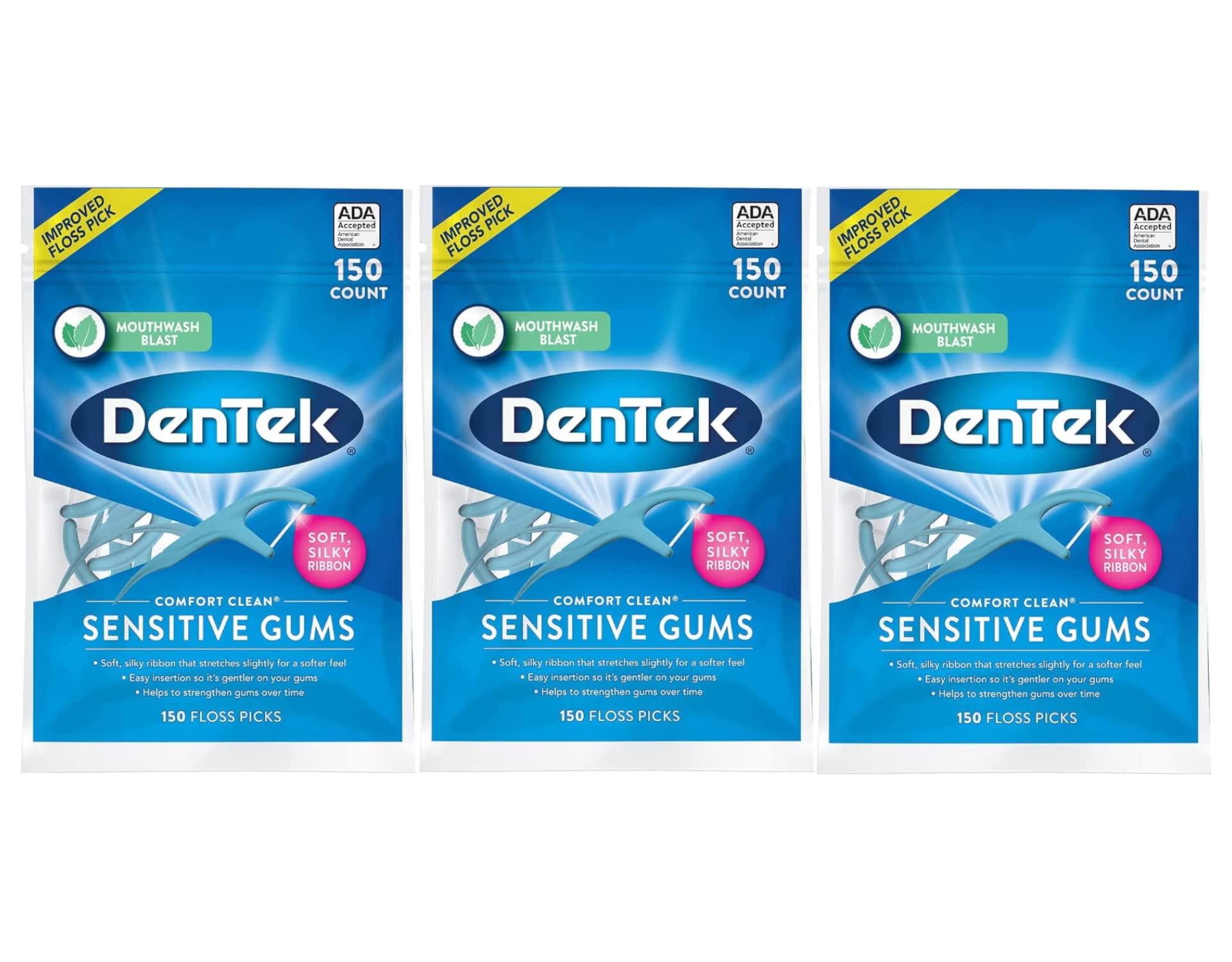 DenTek Comfort Clean Dental Floss Picks - Fresh Mint Flavor, 150 Count (Pack of 3) | Gentle Teeth Cleaning for Travel, Office & On-the-Go Oral Care
