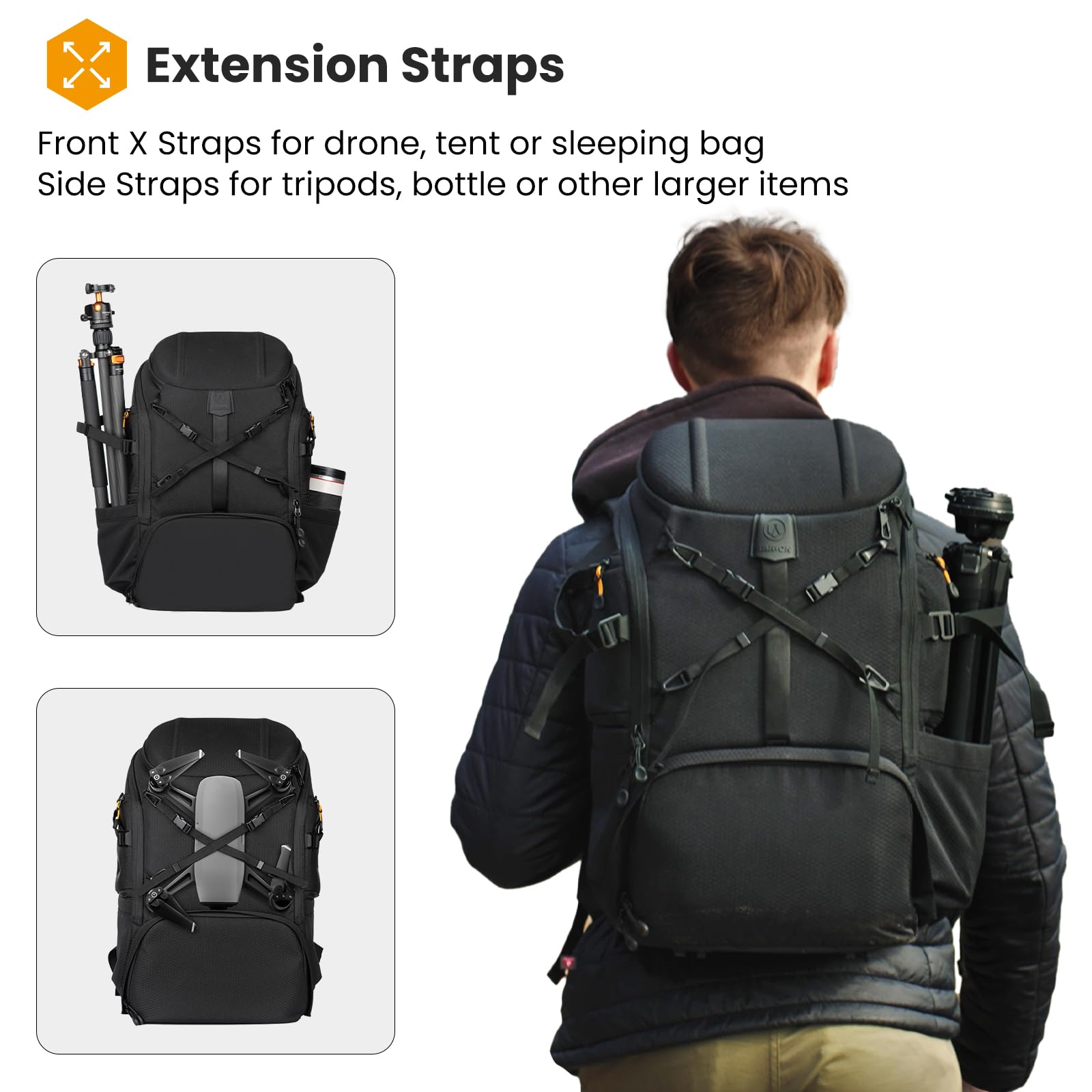 TARION Large Camera Backpack for DSLR & Drone - Waterproof Photography Bag with Dual-Side Opening & Rain Cover - Travel Rucksack for Photographers (Hexagon Series) - Perfect for Outdoor Shooting, Travel Adventures and Professional Photography