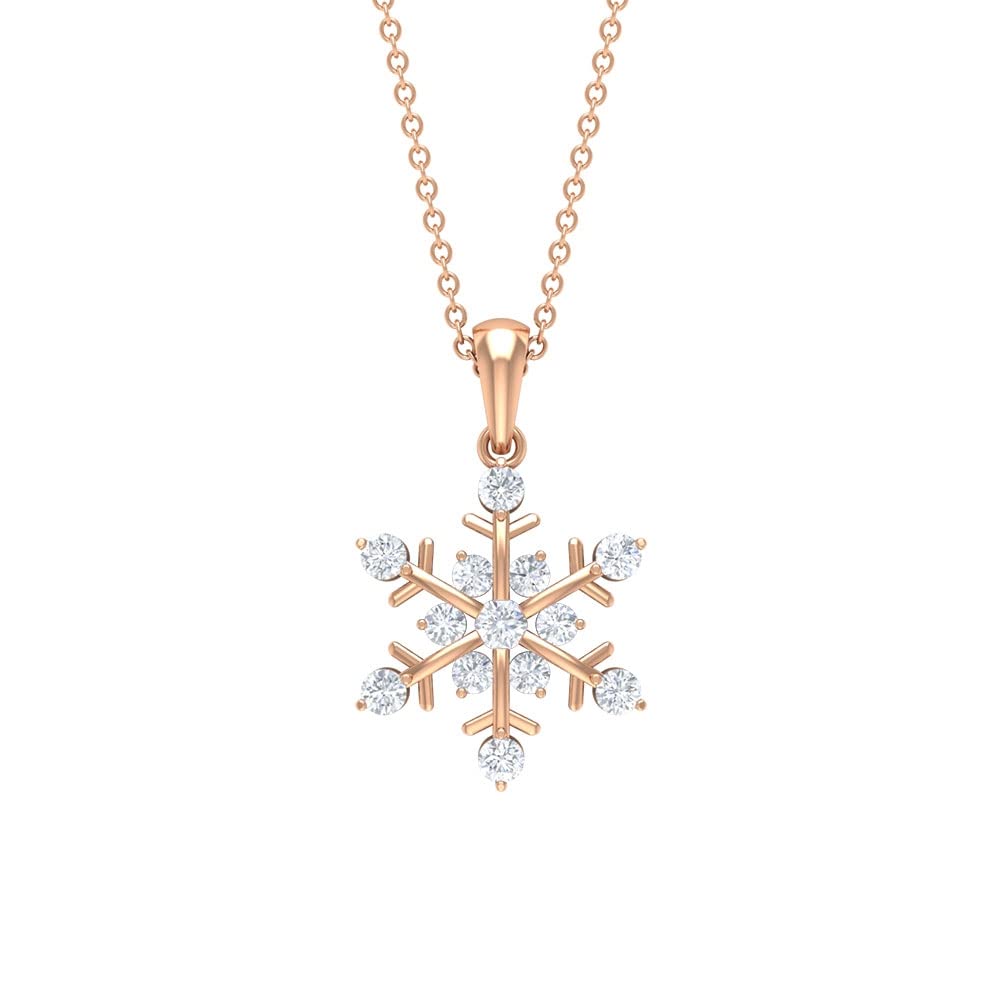 1/2 CT Cubic Zirconia Snowflake Pendant Necklace - 10K Solid Gold Elegant Winter Jewelry for Christmas Gifts & Holiday Parties
