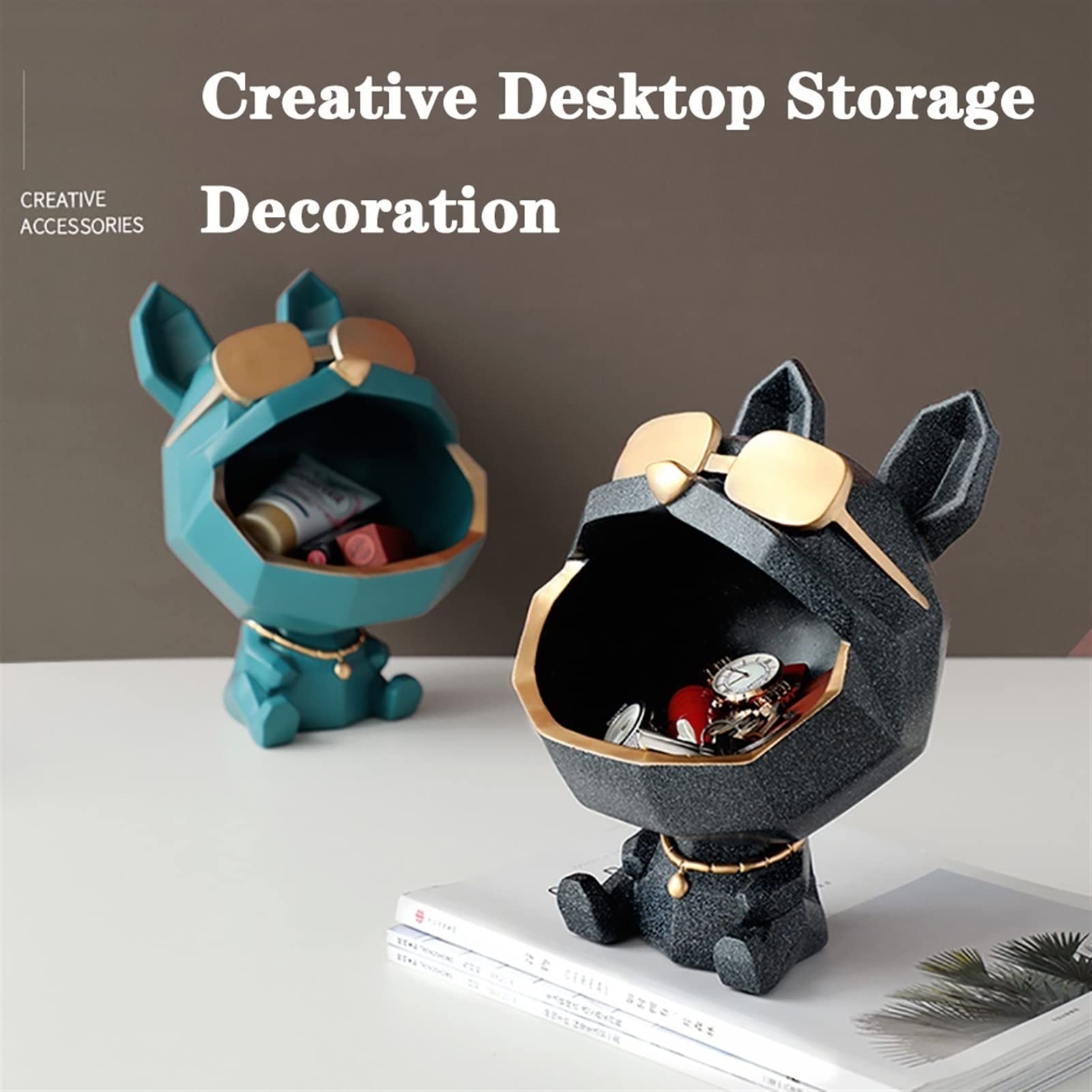 Stylish Bulldog Key Holder & Organizer - Decorative Storage Box for Keys, Phone, Wallet, Coins & Jewelry | Green Home Entryway Tray & Desktop Decor | Perfect for Entry Table, Nightstand or Office Desk