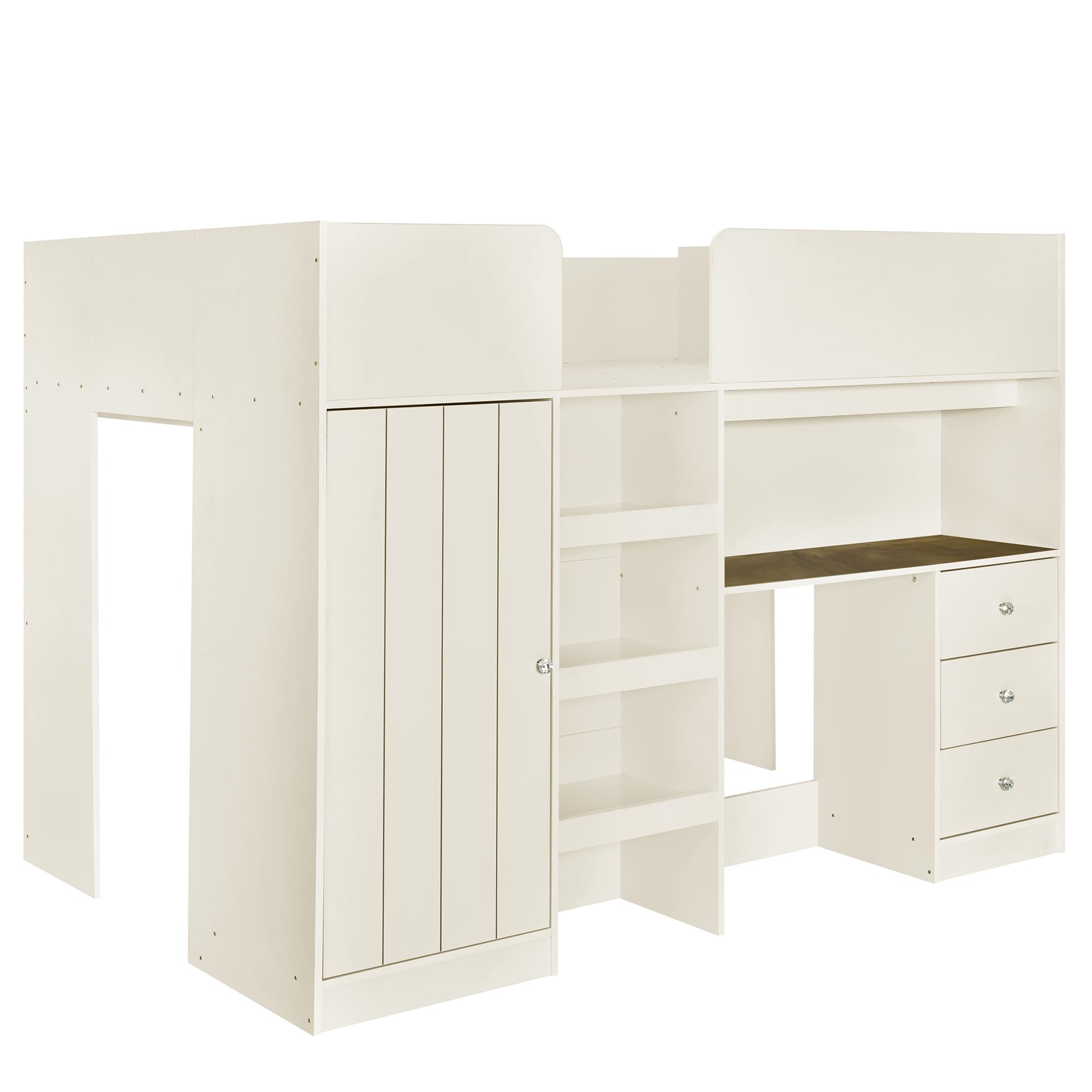 Full Size Loft Bed with Wardrobe & Desk - Sturdy Wooden Frame with Storage Stairs & Built-in 3-Drawer Cabinet - Space-Saving Solution for Kids, Teens & Adults - Perfect for Small Bedrooms, Dorms & Apartments (Beige)