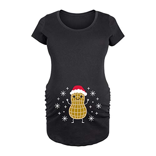 Bloom Maternity Christmas Peanut Print Maternity Scoop Neck T-Shirt - Soft Cotton Pregnancy Top for Holiday Photos & Family Gatherings