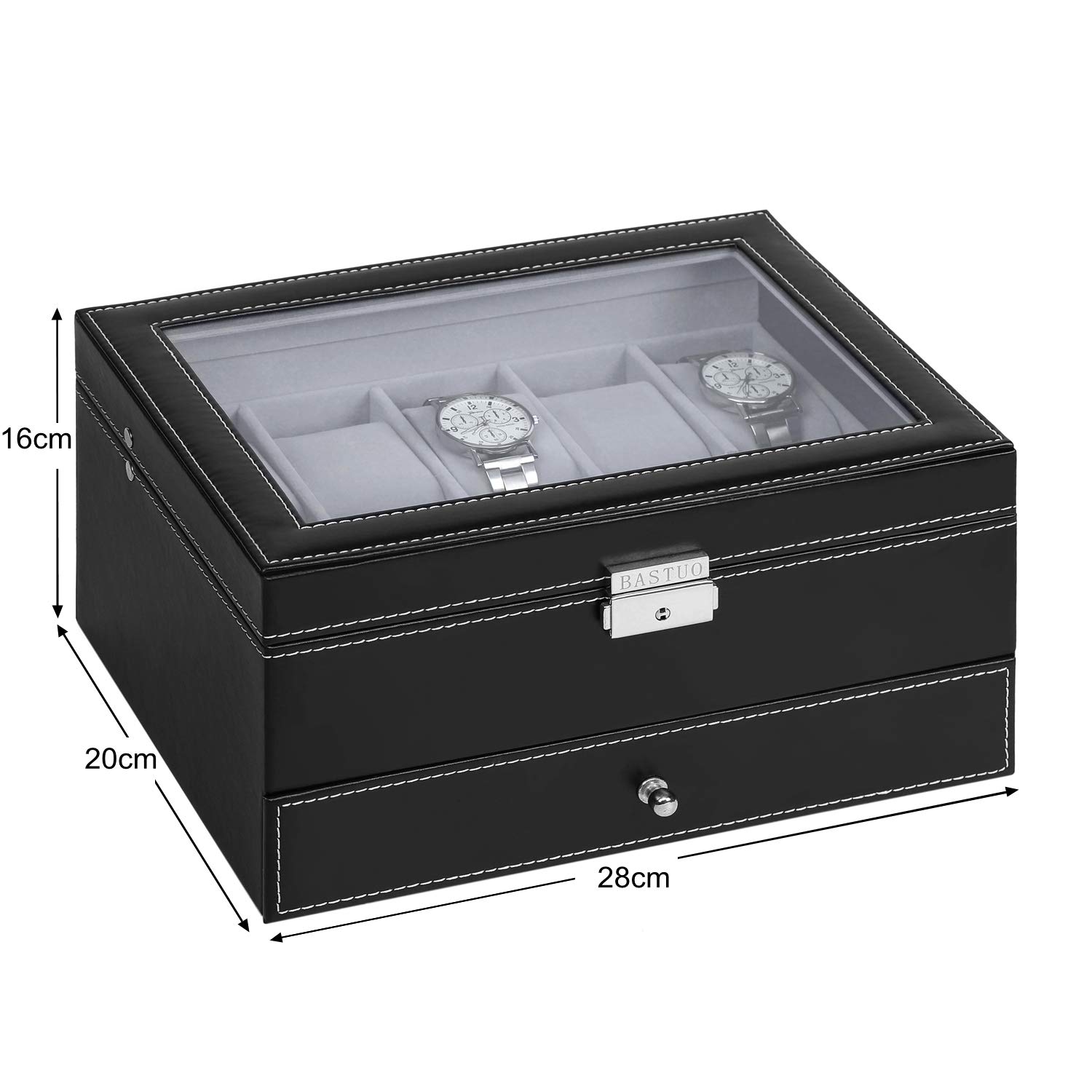 Premium 20-Slot Watch Box for Men - PU Leather Watch Display Case with Large Glass Top - Luxury Watch & Jewelry Organizer - Perfect for Travel, Gifts & Home Storage