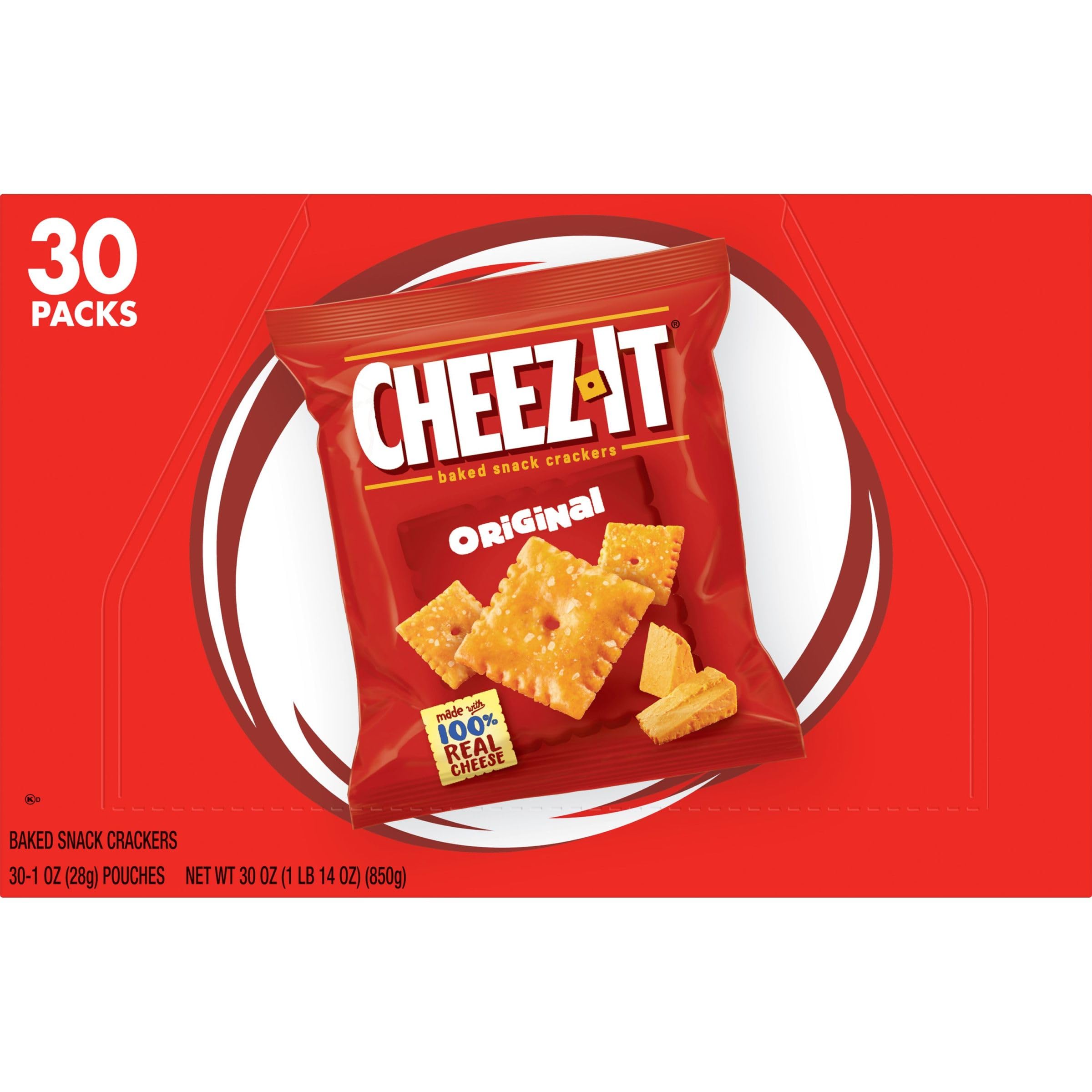 Cheez-It Original Baked Cheese Crackers - 30oz Bulk Box (30 Packs) | Perfect for School Lunches, Office Snacks & Party Platters
