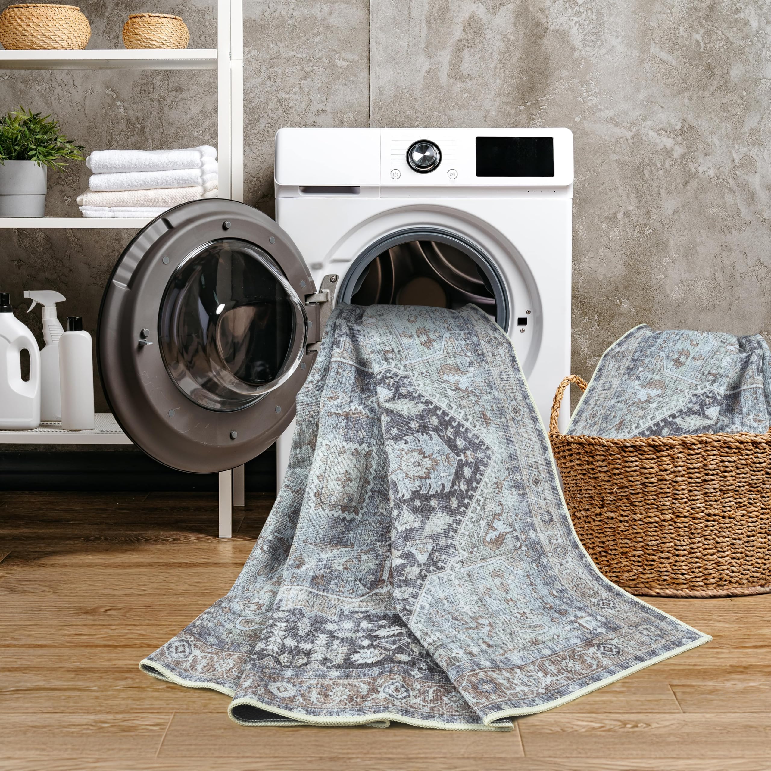 GLN Rugs Vintage Collection - Machine Washable Non-Slip Low Pile Area Rug 2'6