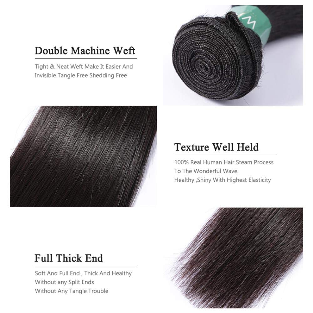 Brazilian Straight 100% Human Hair Weave Bundles - 30/32/36/40 Inch Raw Virgin Hair Extensions (3/4 Bundles, Natural Black) | Perfect for Salon Styling, Daily Wear & Special Occasions