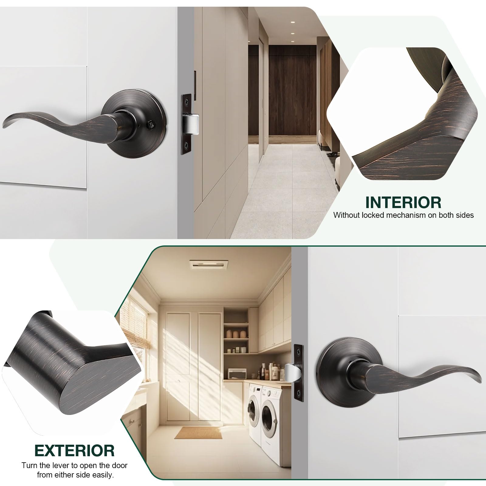 Gobekor 6-Pack Oil Rubbed Bronze Interior Door Handles with Lock - Passage & Closet Door Levers for Bedroom, Bathroom & Hallway - Smooth Operation & Secure Privacy