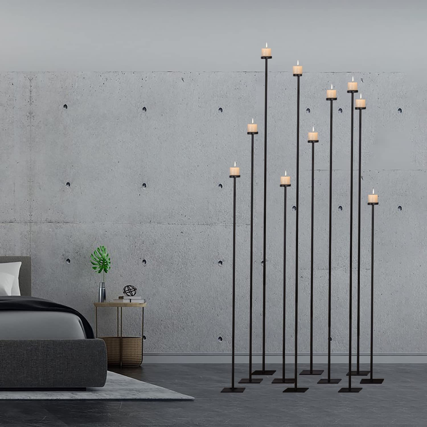 9-Arm Black Metal Floor Candelabra - 60