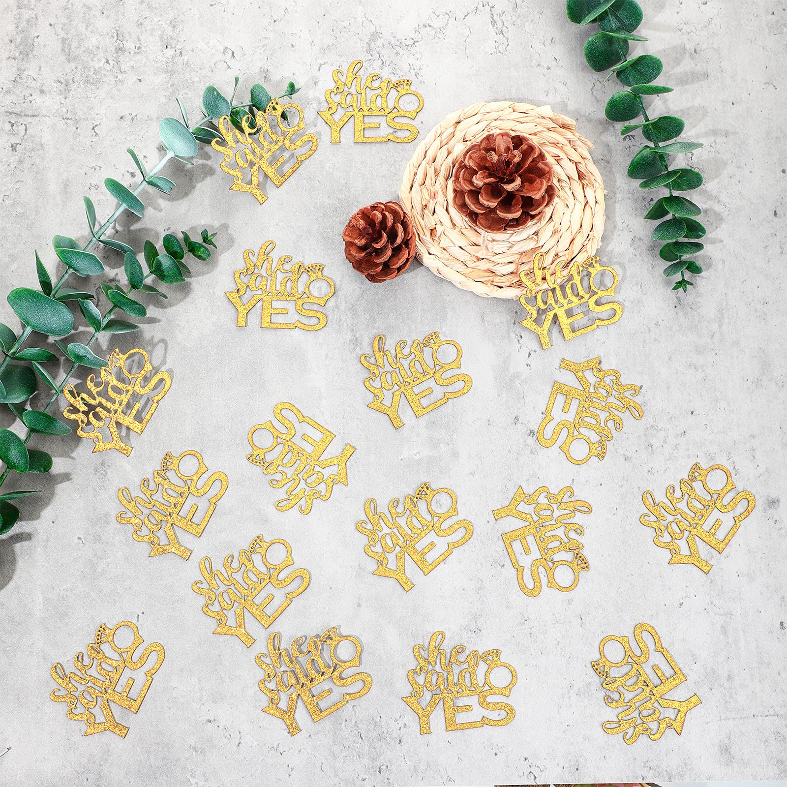 100 Pcs She Said Yes Glitter Confetti with Diamond Ring - Wedding Engagement Party Table Scatter for Valentine's Day Proposal, Bachelorette & Bridal Shower Decorations - Perfect for Romantic Surprises & Celebration Decor