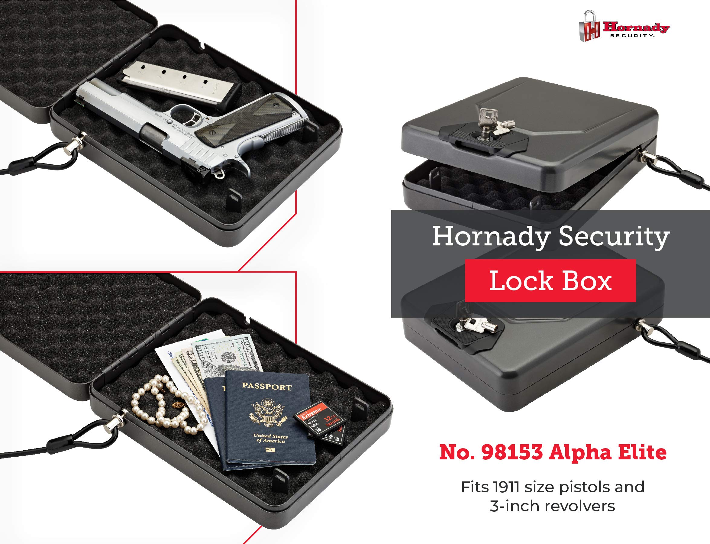 Hornady Secure Lock Box for Guns, Pistols & Valuables - Heavy Duty Steel Safe with Key Lock for Home, Office & Travel Security