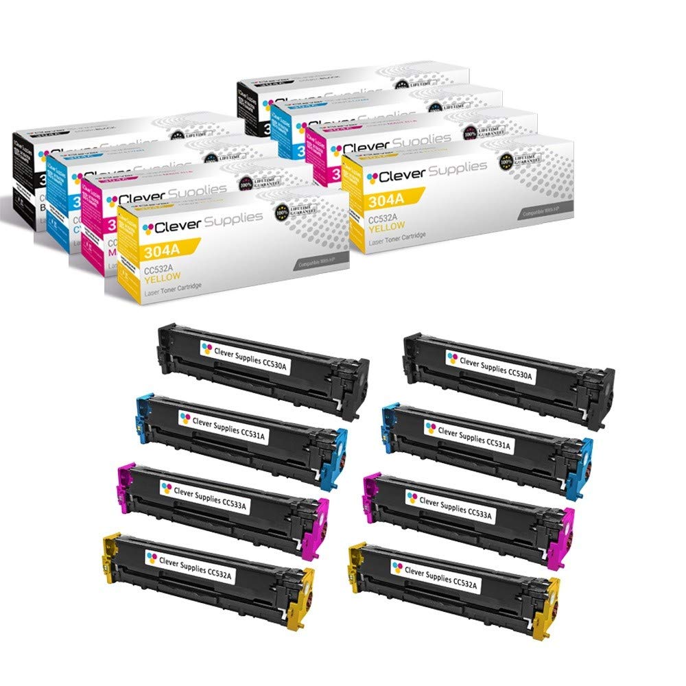 HP CM2320 Compatible Toner Cartridge Replacement - 8 Color Set (Black CC530A, Cyan CC531A, Magenta CC533A, Yellow CC532A) for HP CM2320N/NF/FX, CP2025DN/X Printers - Perfect for Office & Home Printing Needs