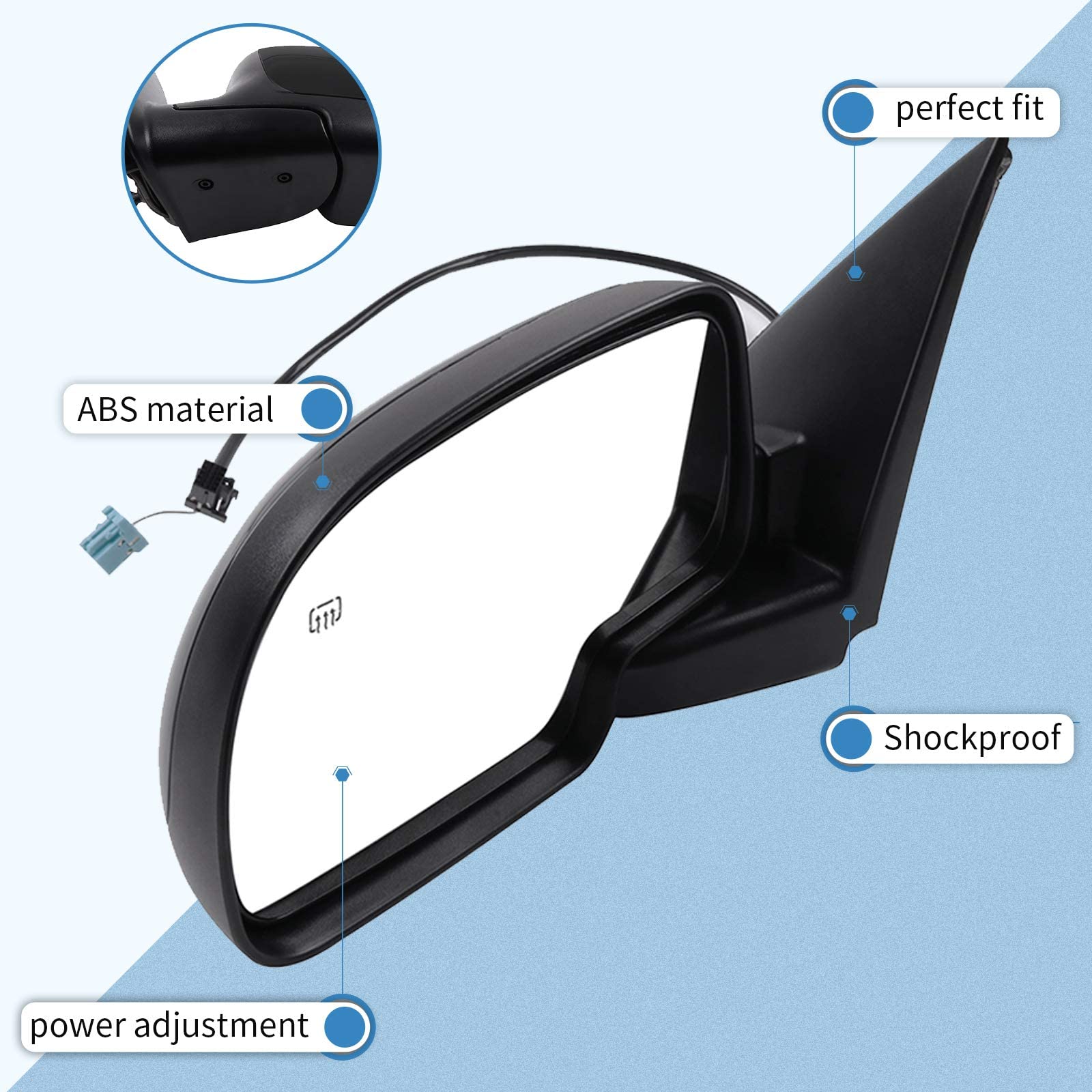 ECCPP Replacement Exterior Mirror for 2003-2006 Chevy Avalanche 1500 & Silverado 1500 | Driver Side Compatible with 15226944, 15226945 | Perfect for Truck Upgrades and Safe Driving