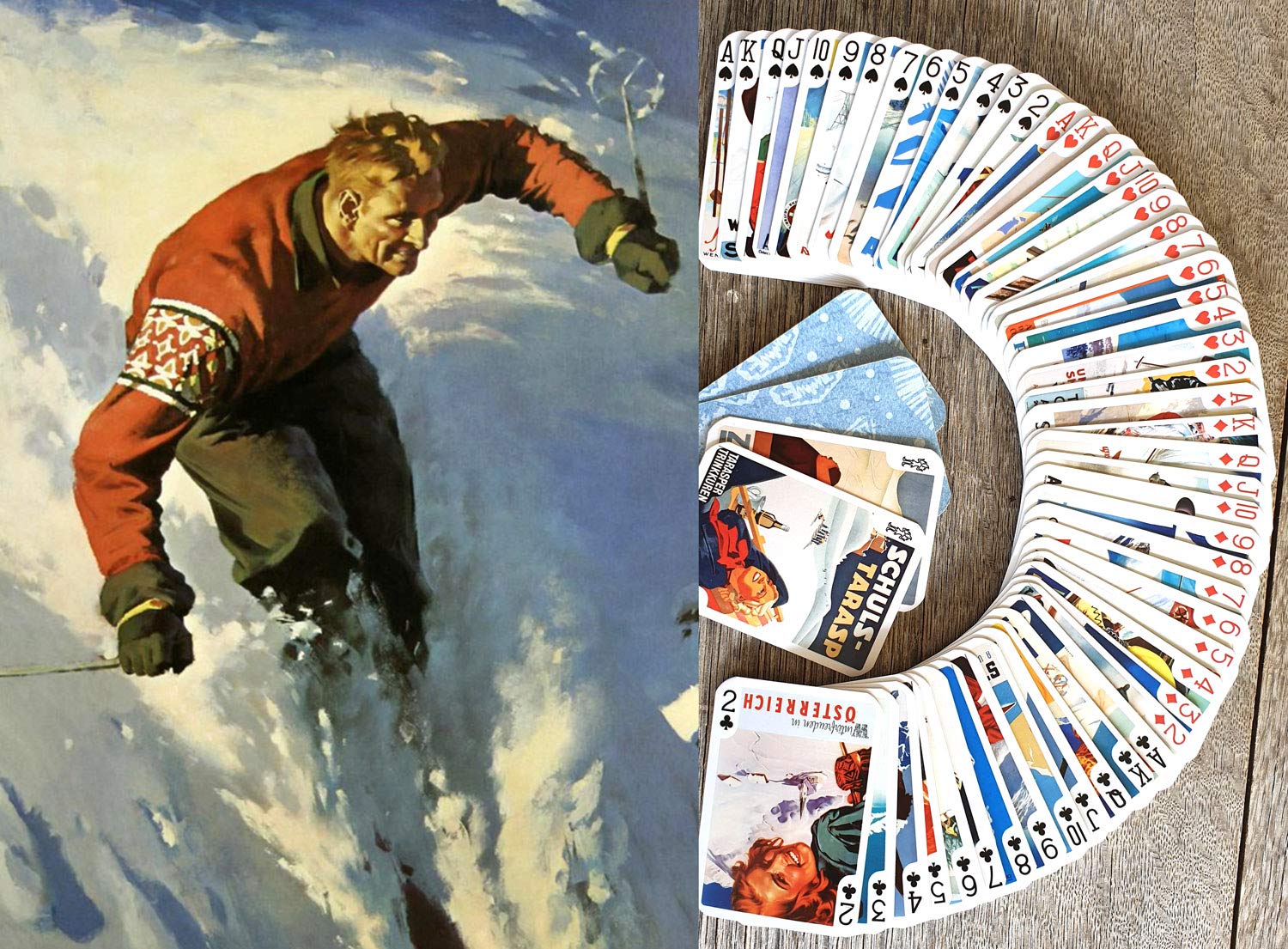 Vintage Winter Sports Playing Cards - 54 Unique Poker Deck with Ski & Travel Posters - Perfect for Game Nights, Gifts & Themed Parties