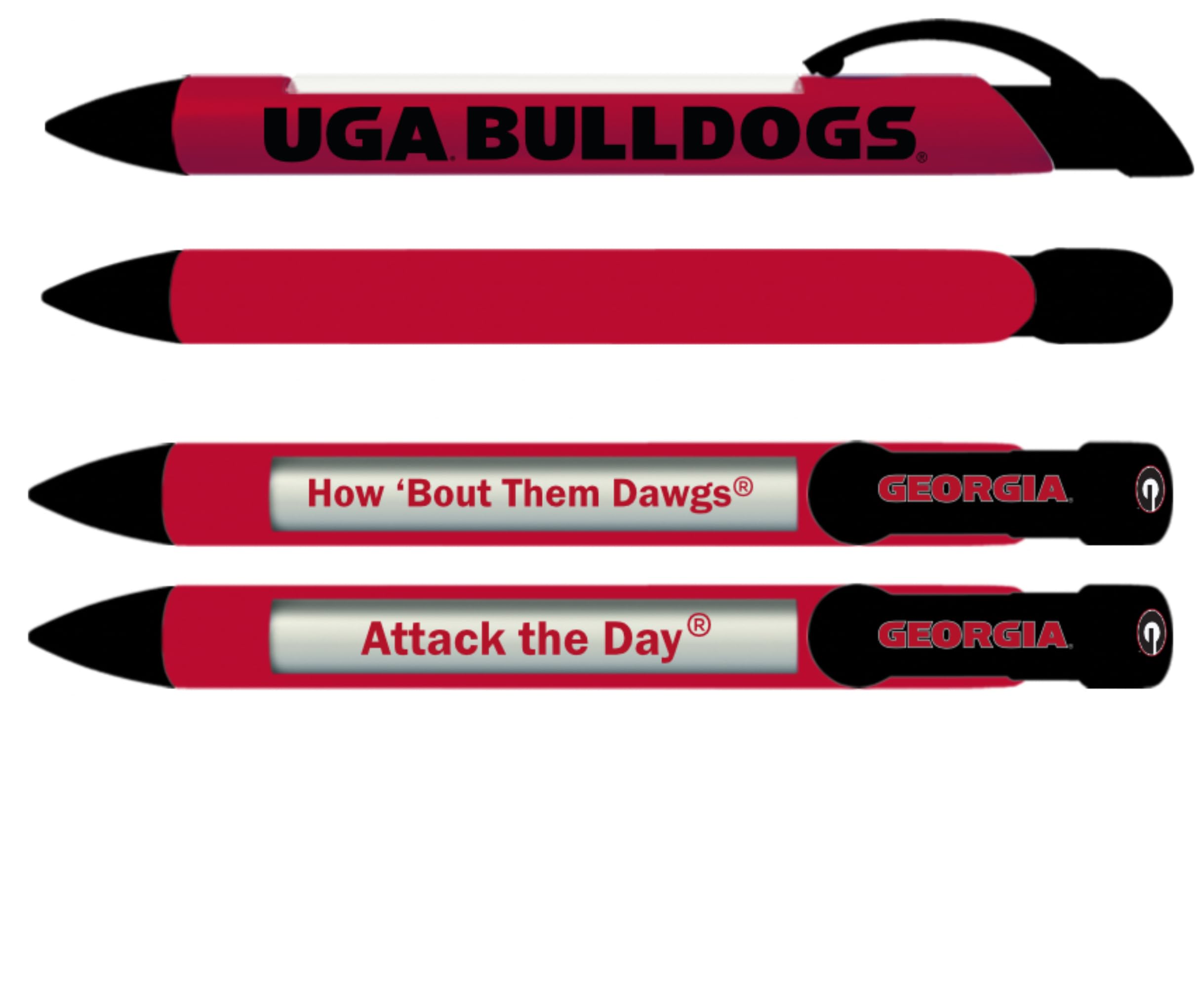 Official University of Georgia Bulldogs Rotating Message Pens - 4 Pack (8004) | Officially Licensed Collegiate Gift | Perfect for Graduation, Game Day & School Spirit Events