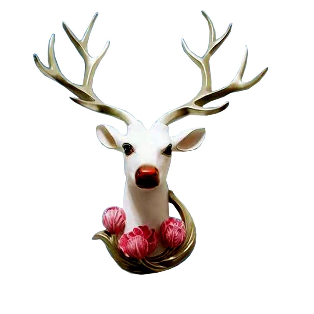 White Resin Deer Head Wall Sculpture - 48x16.5x62cm Realistic 3D Animal Head Decor for Living Room, Bedroom & Cabin Style Home Decor