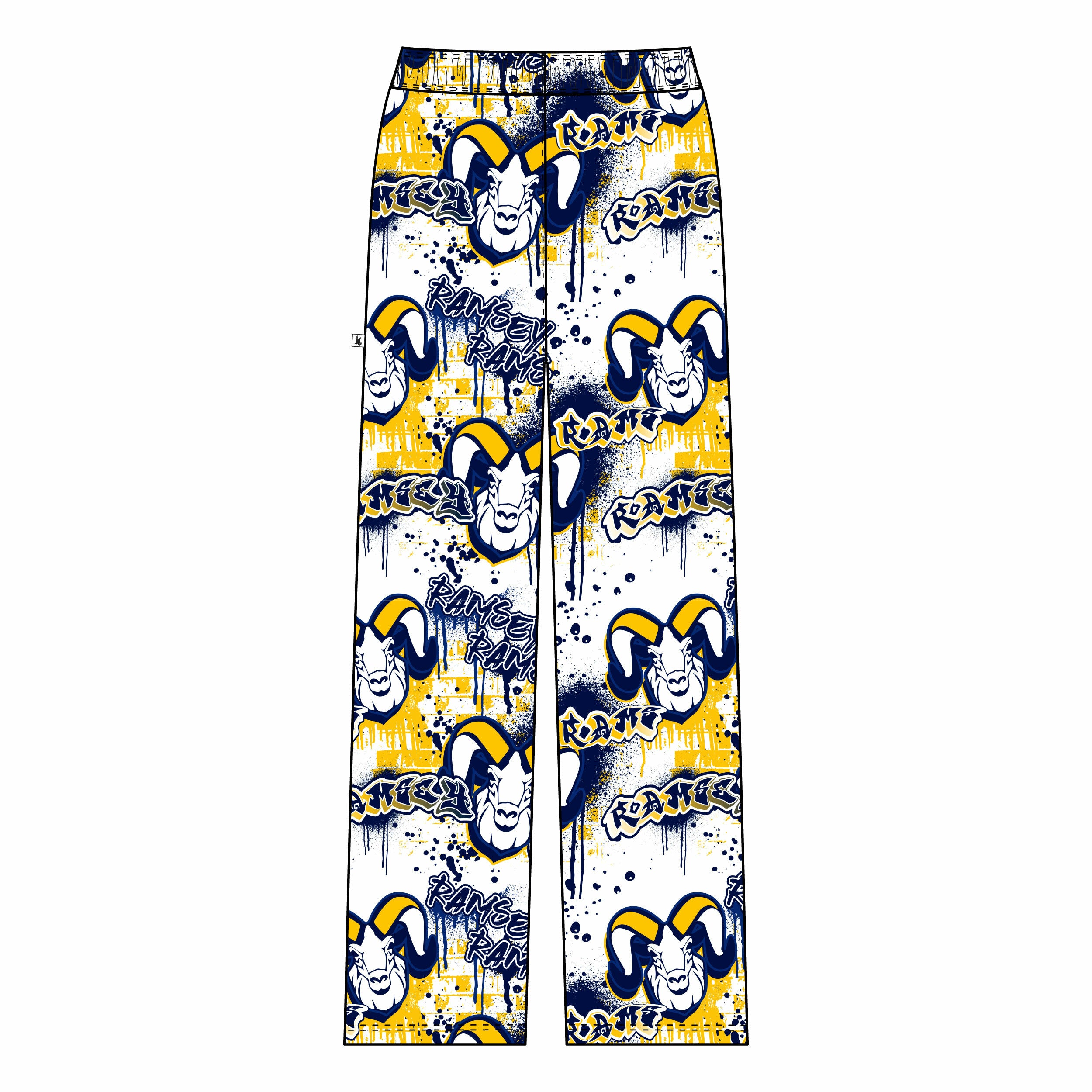 Ramsey Rams Graffiti White Lounge Pants for Youth & Adults - Comfortable Casual Wear for Home, School, and Game Day