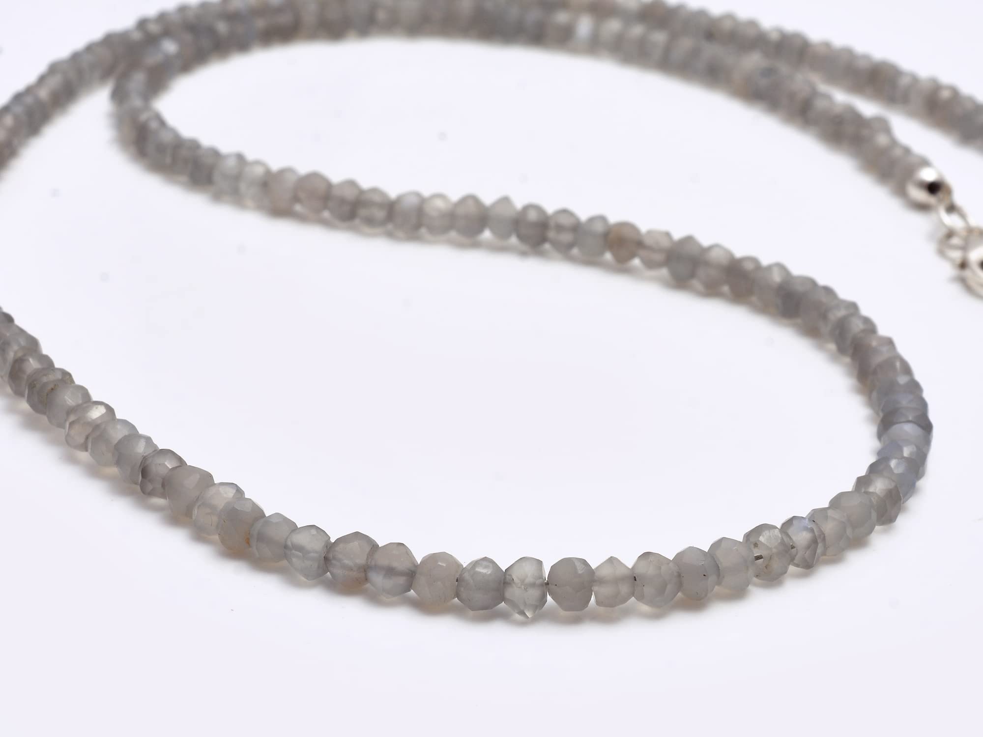 Natural Labradorite Beaded Necklace with 3.5mm Grey Beads | Adjustable Sterling Silver Jewelry for Women | Perfect for Boho, Meditation & Everyday Wear