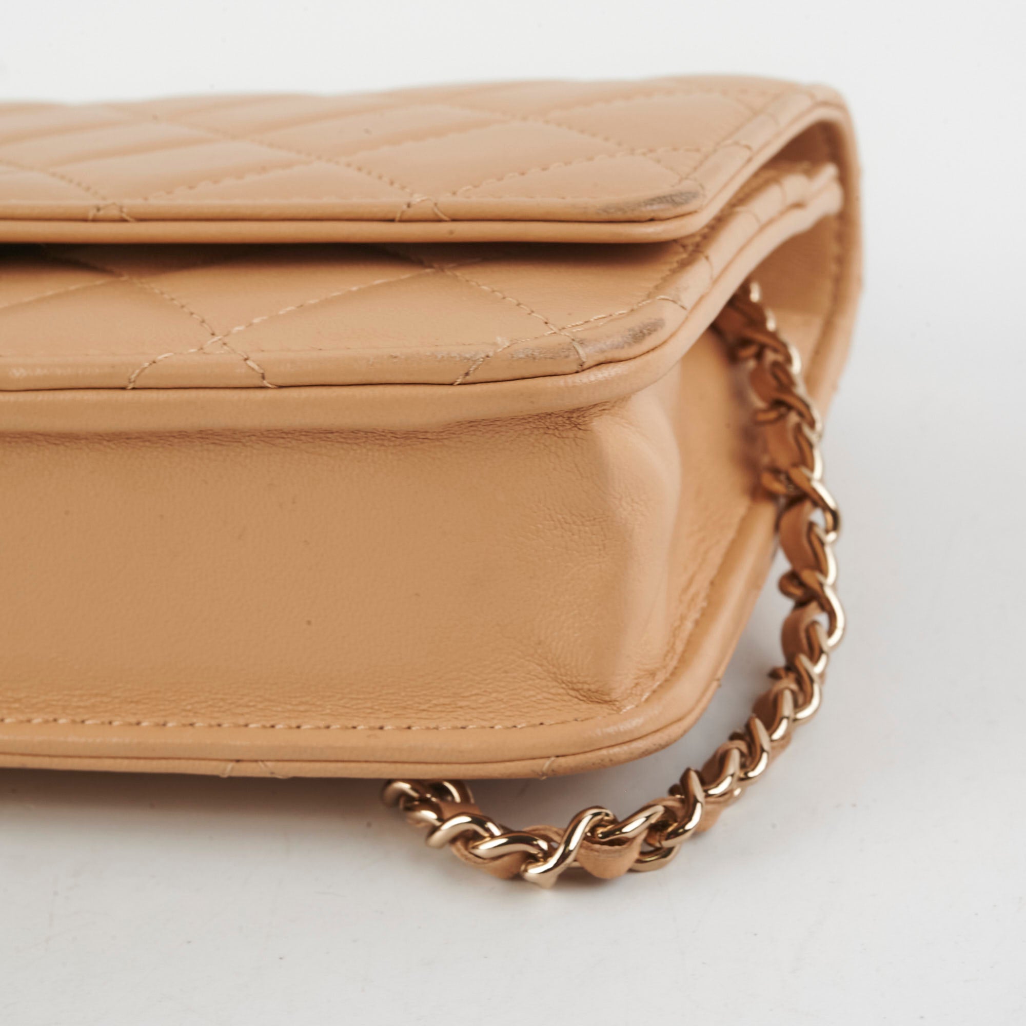 Authentic Chanel Lambskin Beige Wallet On Chain WOC Crossbody Bag - Luxury Designer Purse for Women, Perfect for Parties & Evening Events