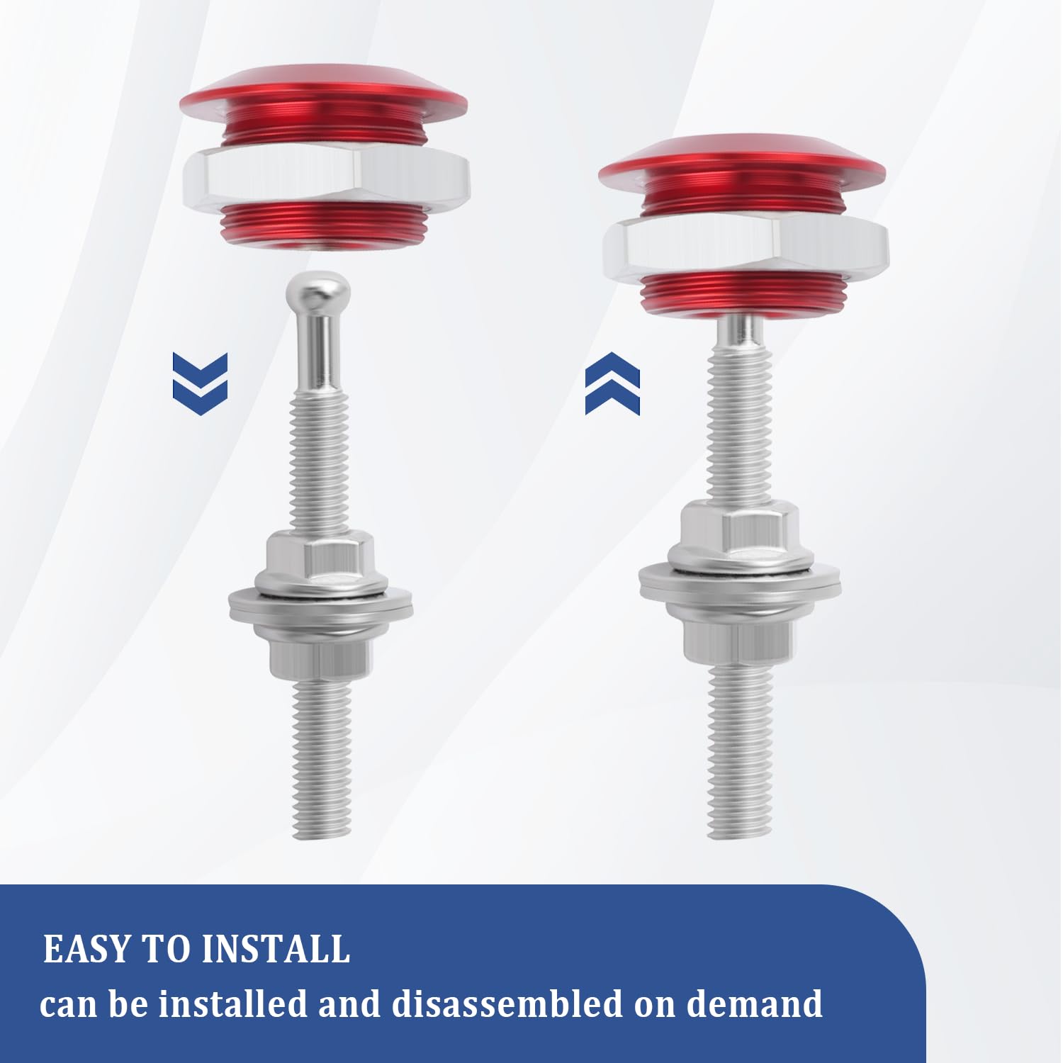 2 Packs Aluminum Alloy Quick Release Hood Pins Kit - 1.01 Inch Bumper Lock Latch Clips for Car, Van & RV Hood Protection (Red) | Durable Car Accessories for Off-Road, Racing & Custom Vehicle Builds