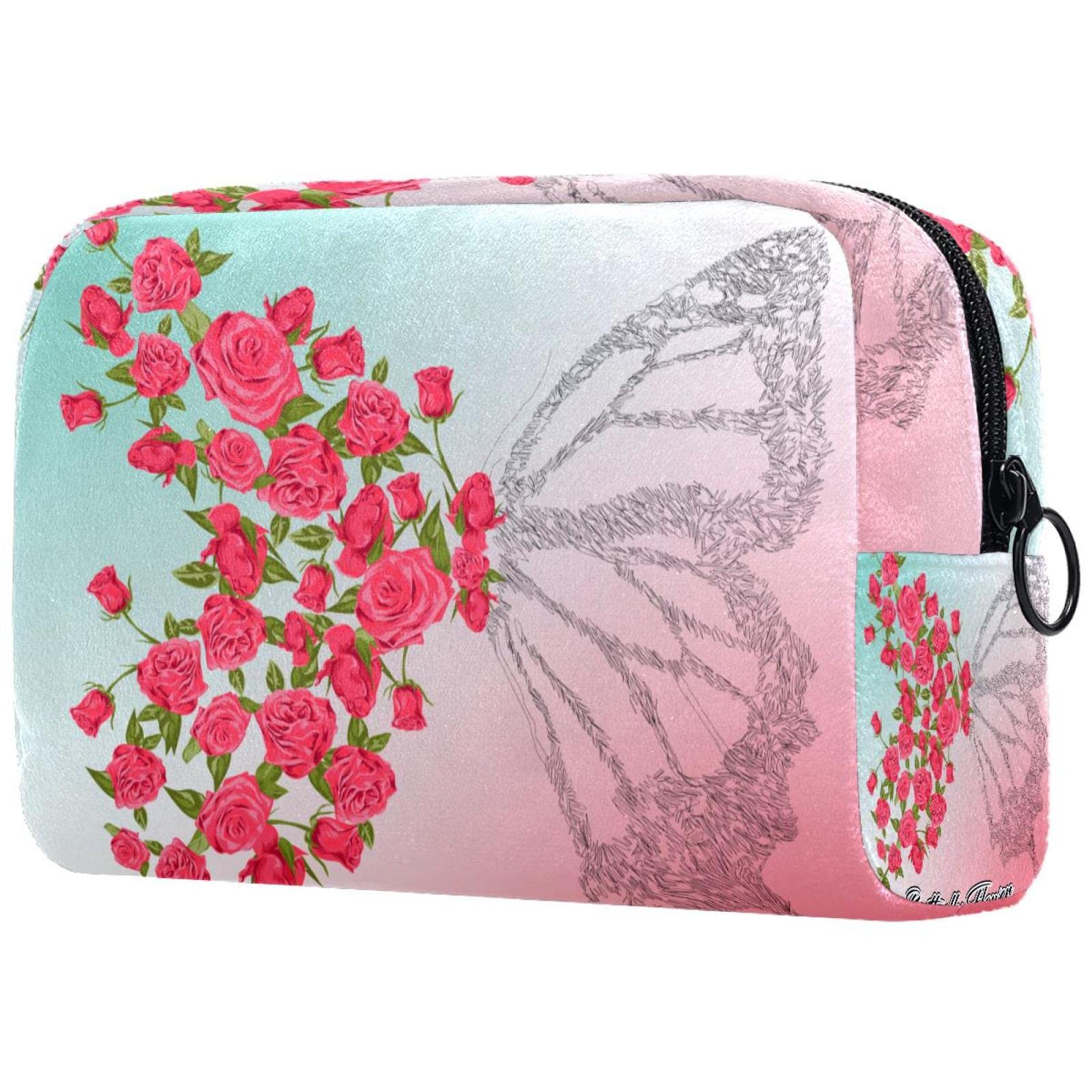 Rose Butterfly Travel Toiletry Bag - Waterproof Cosmetic Organizer with Hanging Hook, Portable Makeup Case for Women | Perfect for Vacation, Business Trips & Gym Essentials