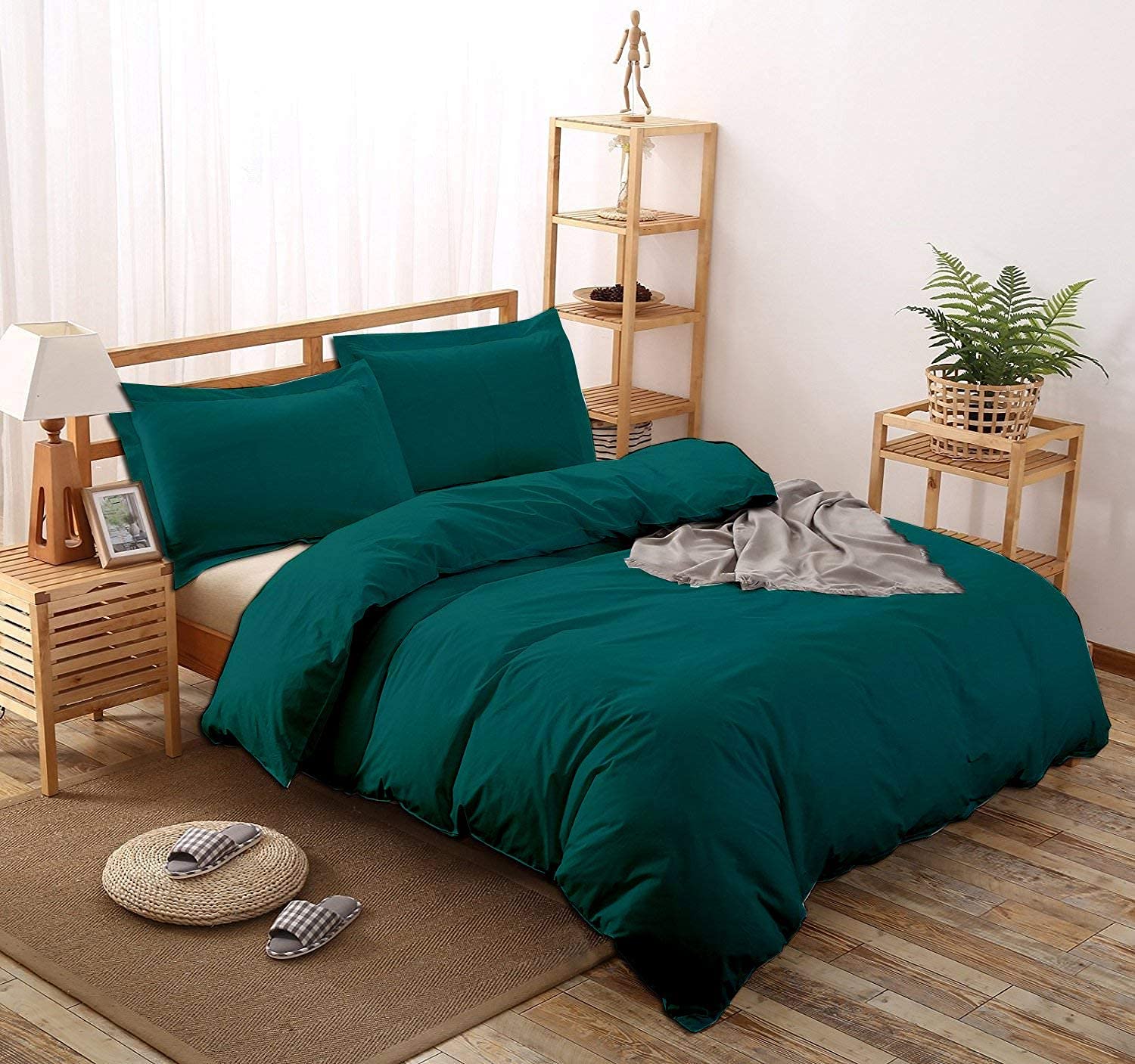 Premium 100% Cotton 4-Piece King Size Duvet Cover Set - 800 Thread Count Cooling Comforter Cover with Button Closure & 12