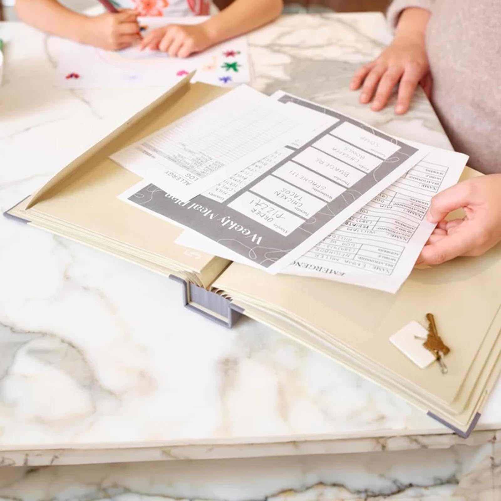 Missing Persons Document Binder - Large Accordion File Organizer for Family & Office, Beige | Secure Storage for Emergency Contacts, Medical Records & Legal Papers | Perfect for Home, Travel & Disaster Preparedness