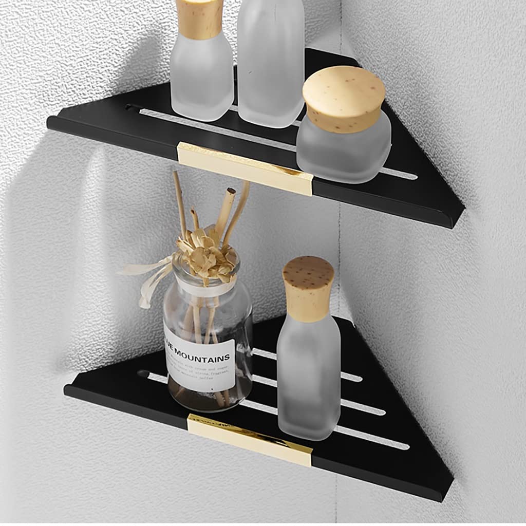 MACONGCO Black Bathroom Corner Shelf - 304 Stainless Steel Shower Storage Organizer Wall Mount - Easy Install Triangular Shower Shelf (2 Pack) - Perfect for Small Bathrooms & Apartment Showers