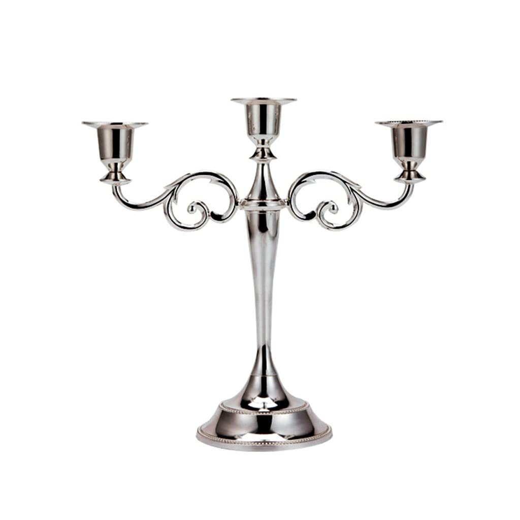 3-Arm Geometric Metal Candle Holder Stand - Silver Tabletop Candlestick for Home Decor, Wedding Centerpiece & Dining Room Ambiance