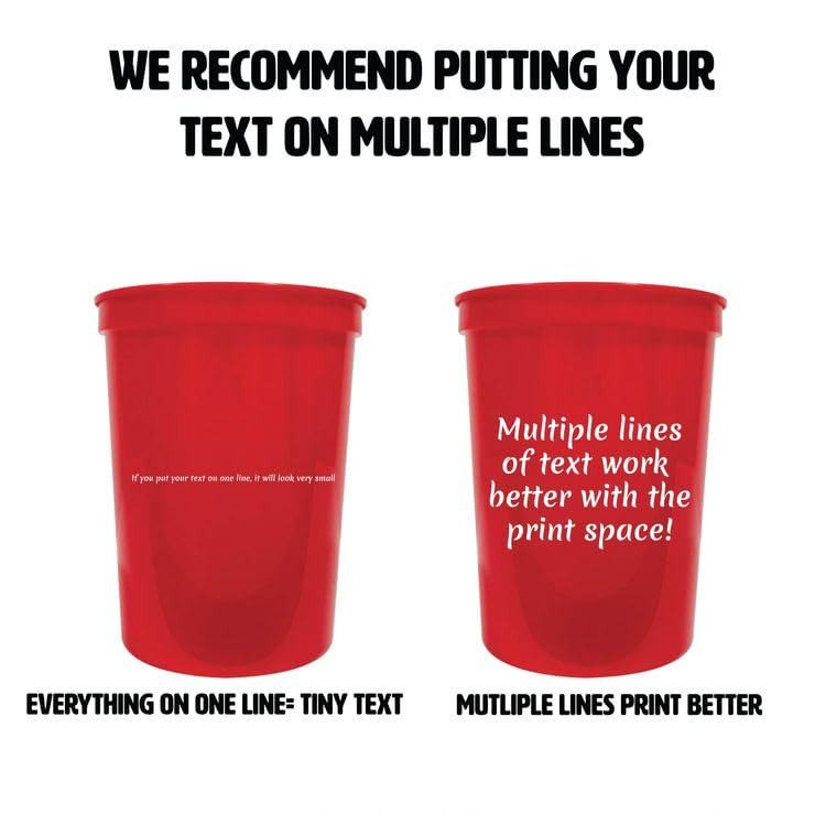 Custom Personalized 16 oz Plastic Stadium Cups with Logo or Message - Disposable or Reusable Party Cups (Set of 10, Red) - Perfect for Weddings, Tailgating & Corporate Events