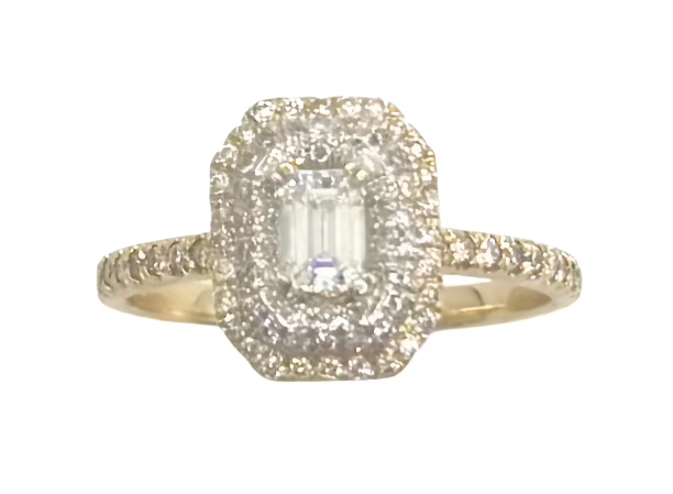14K Gold Emerald Cut Halo Engagement Ring for Women - Elegant Wedding Band, Anniversary Gift, Promise Ring for Her