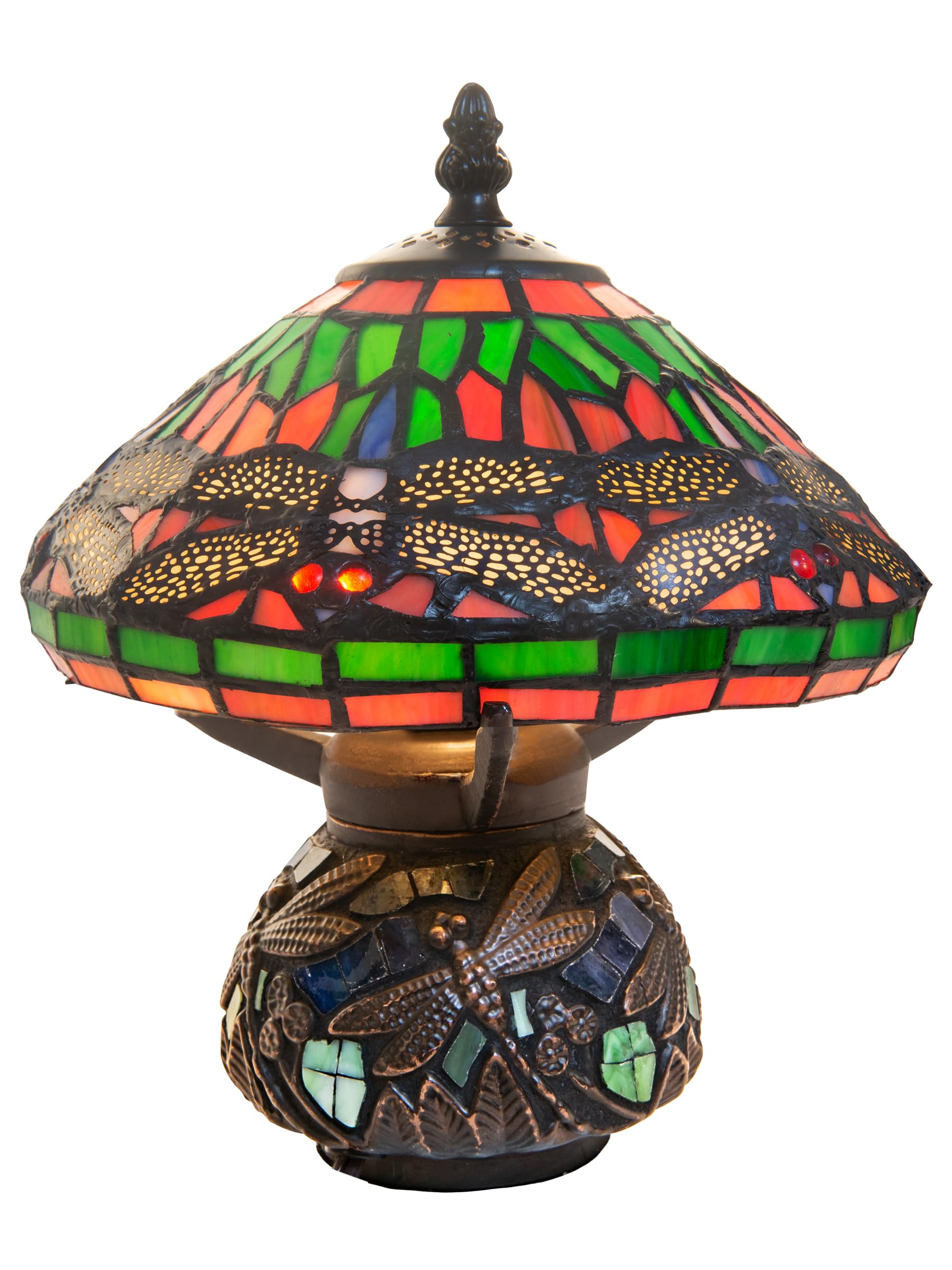Dale Tiffany 8774 Red Dragonfly Accent Lamp - Handcrafted Bronze Table Lamp for Home Decor, Bedroom, Living Room, Office - Stained Glass Tiffany-Style Lighting Fixture