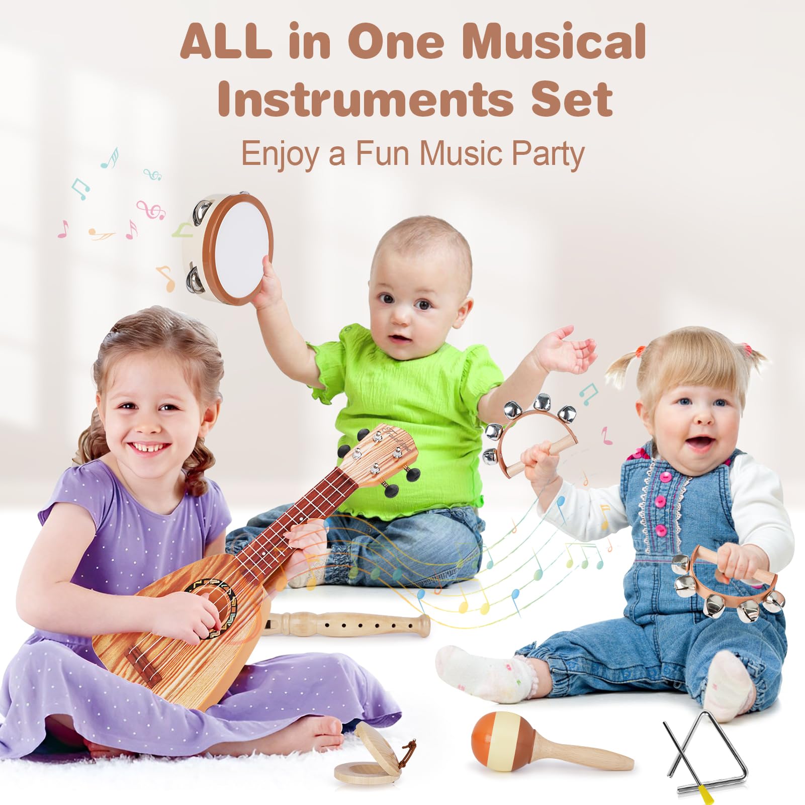 Best Kids Guitar Toy for 3-5 Year Old Boys & Girls - Musical Instrument Learning Toy with Ukulele & Tambourine Set - Perfect Birthday, Christmas, Easter Gift for Toddlers - Ideal for Preschool Learning, Montessori Play & Family Music Time