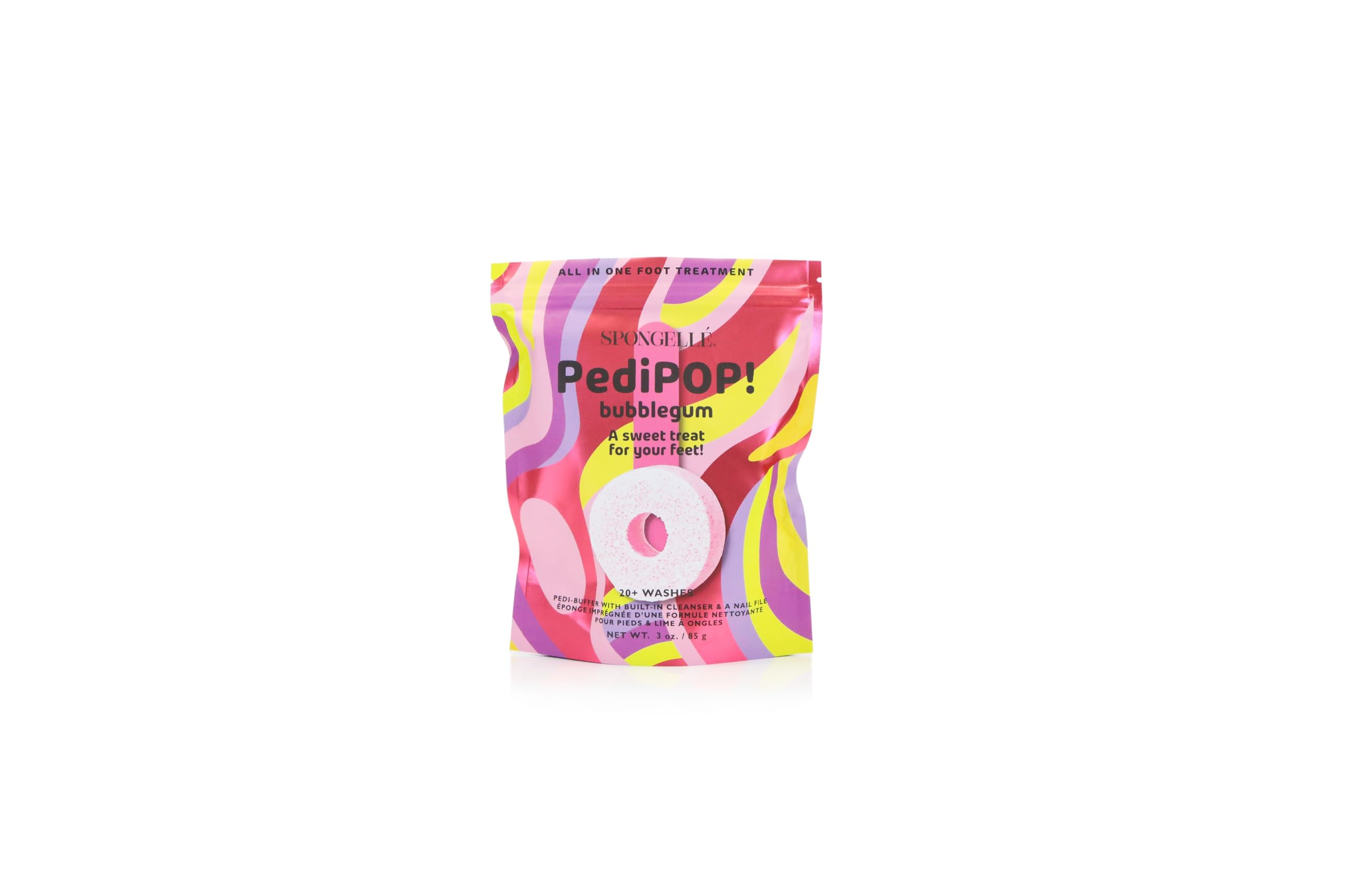 Spongellé Bubblegum PediPOP! All-in-One Pedicure Buffer & Nail File - Exfoliating, Softening & Cleansing Foot Care Treatment | 30+ Uses | Vegan, Cruelty-Free | Perfect for Home Spa, Travel & Gift Giving