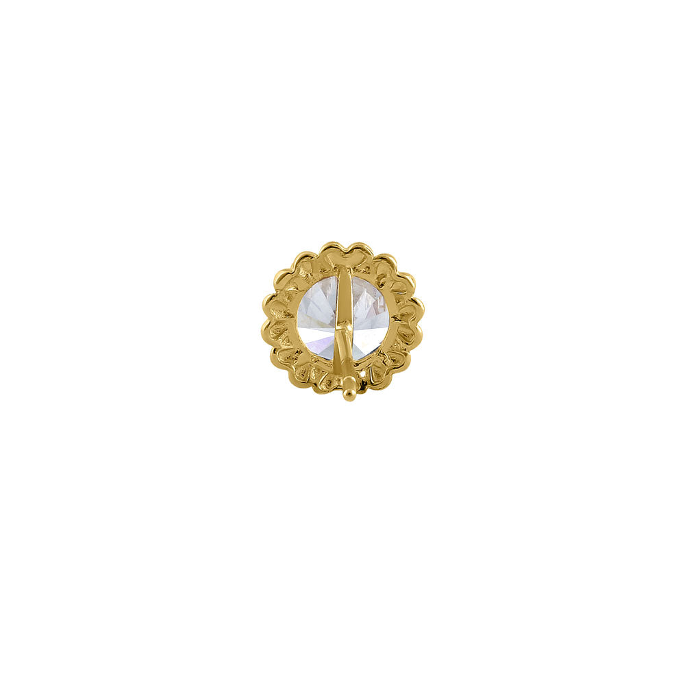 14K Solid Yellow Gold Victorian Style Round Cubic Zirconia Stud Earrings for Women | Elegant Gift for Anniversary, Wedding, Party & Special Occasions