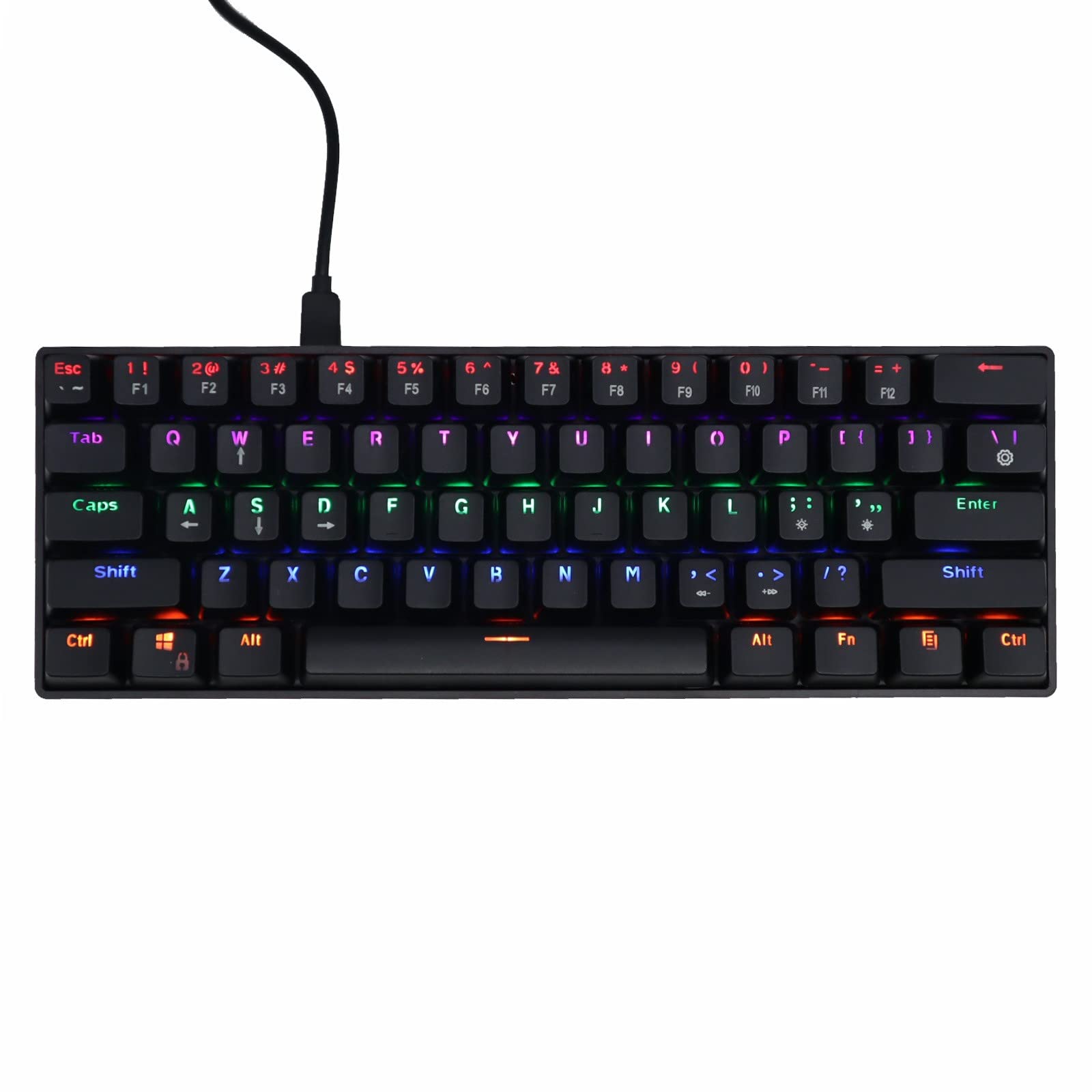DK61E 61-Key RGB Backlit Mechanical Gaming Keyboard - Wired USB with Copy/Paste Buttons for PC & Mac (Black) | Perfect for Esports, Coding & Office Work