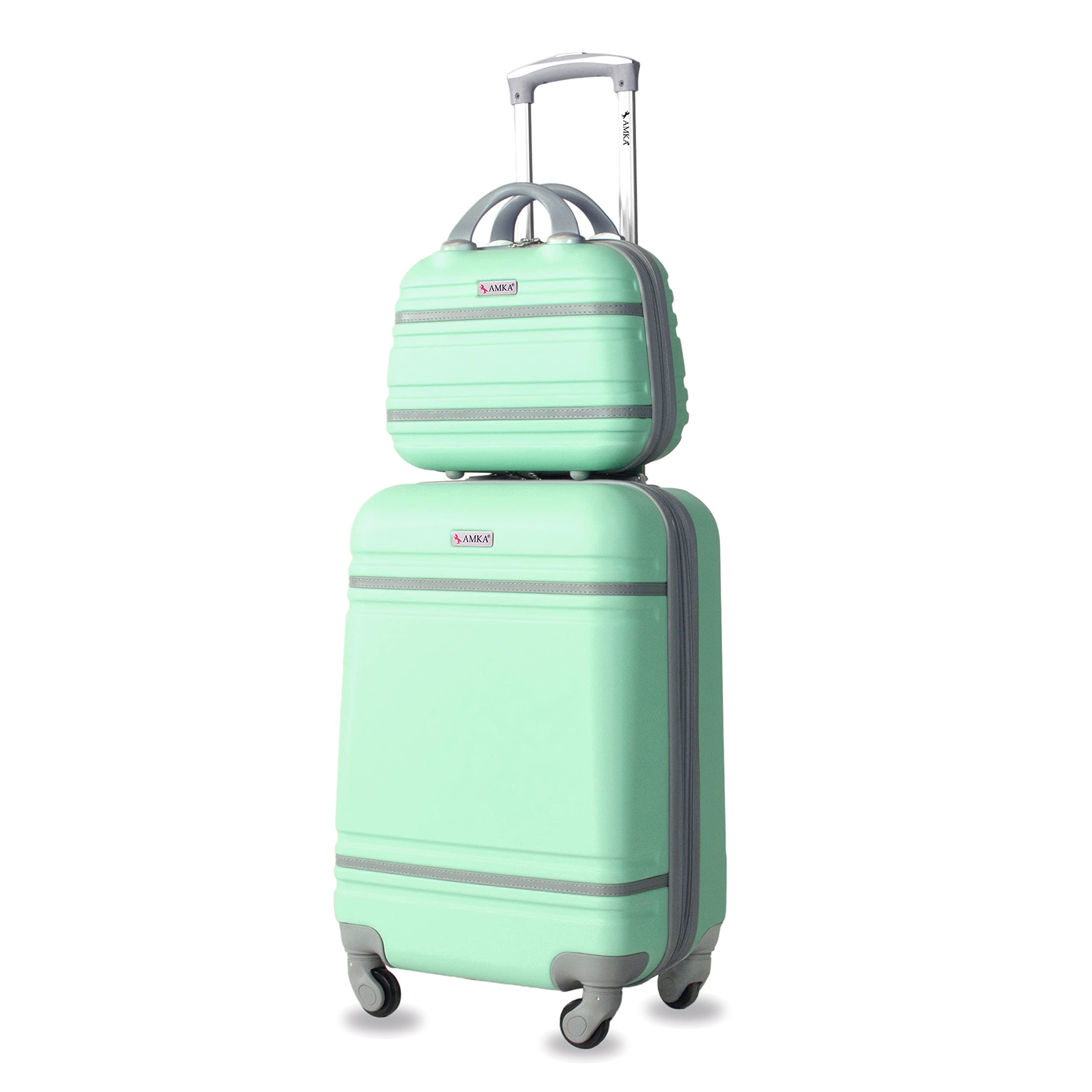 AMKA 2-Piece Spinner Luggage Set - 20-Inch Carry-On & 12-Inch Weekend Bag, Varsity Hardside Suitcase with 360° Wheels (Mint/Grey) - Perfect for Business Trips, Weekend Getaways & Air Travel