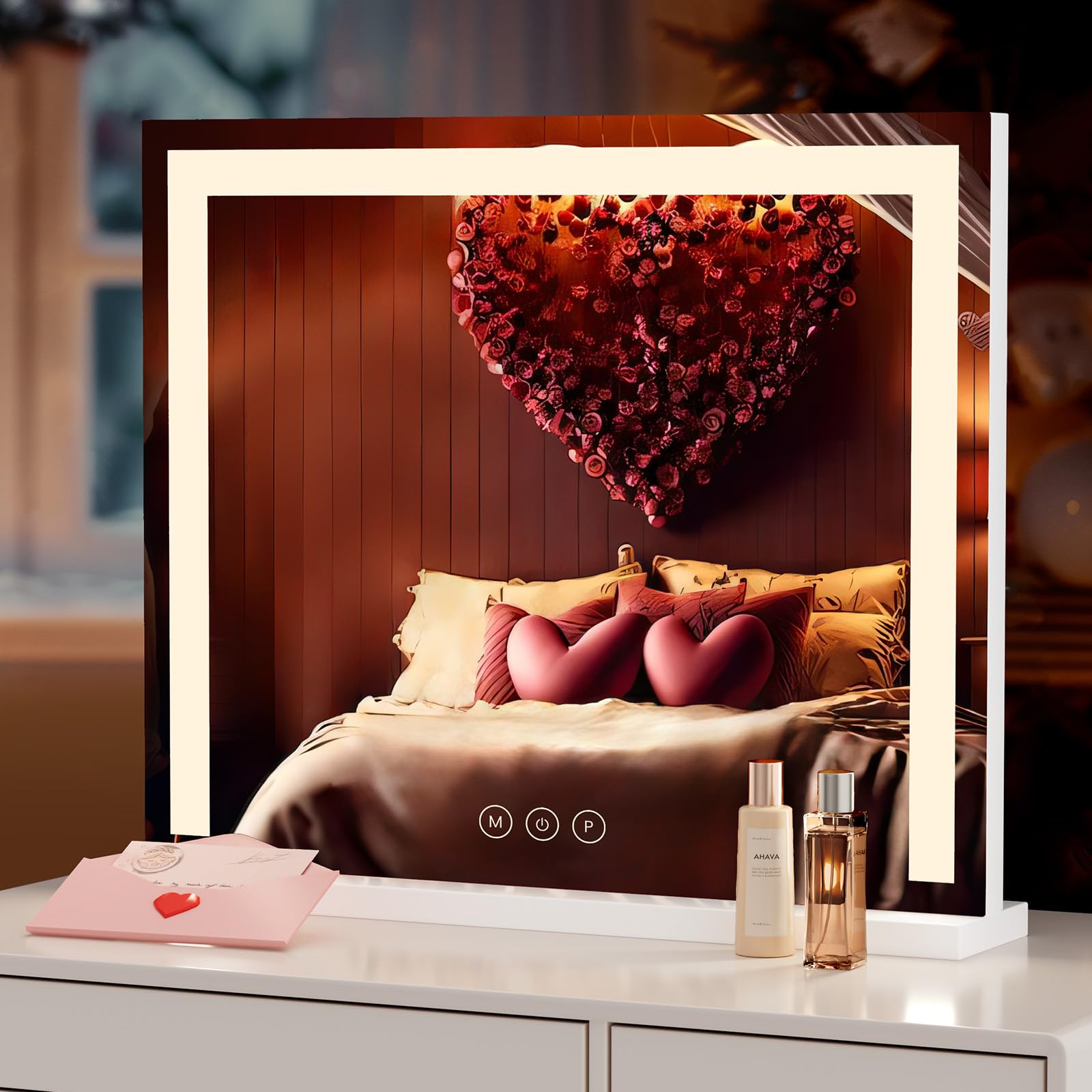 Hollywood Vanity Mirror with LED Lights - 60x52cm Makeup Mirror with 3 Color Lighting, Dimmable Touch Control, White | Perfect for Home Dressing Table, Beauty Salon & Professional Makeup Artists
