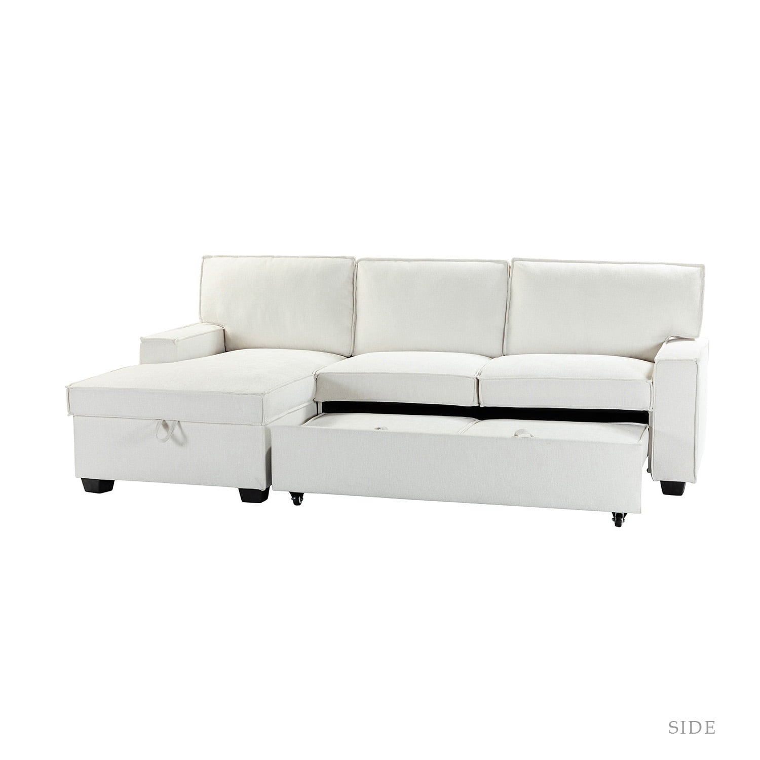 Sendera Upholstered Pull Out Sleeper Sofa & Chaise with Storage (Right) - Convertible Sectional Couch for Small Spaces - Perfect for Guest Room, Living Room & Studio Apartments