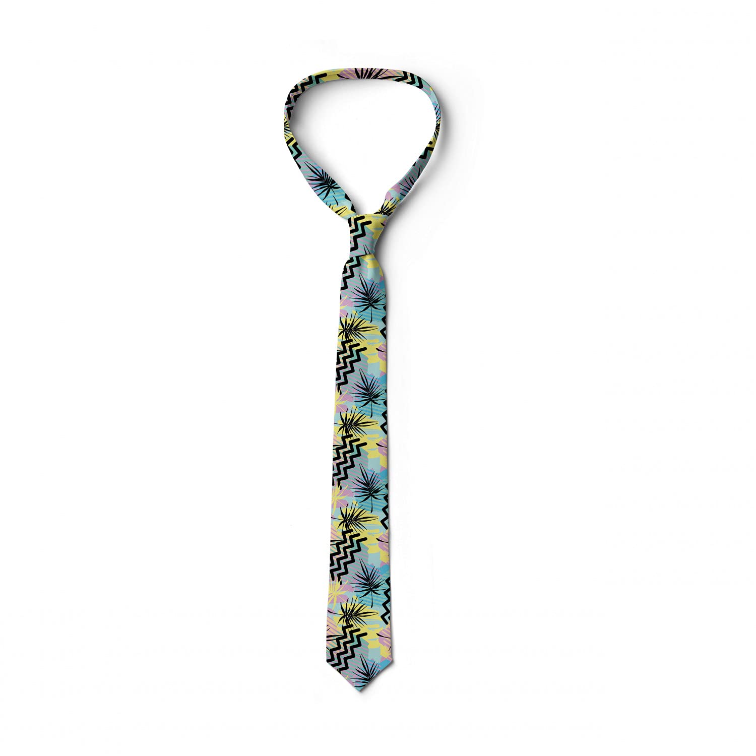 Ambesonne Quirky Vibrant Multicolor Necktie - 3.7 Inch Wide Stylish Men's Tie for Office, Wedding & Formal Events
