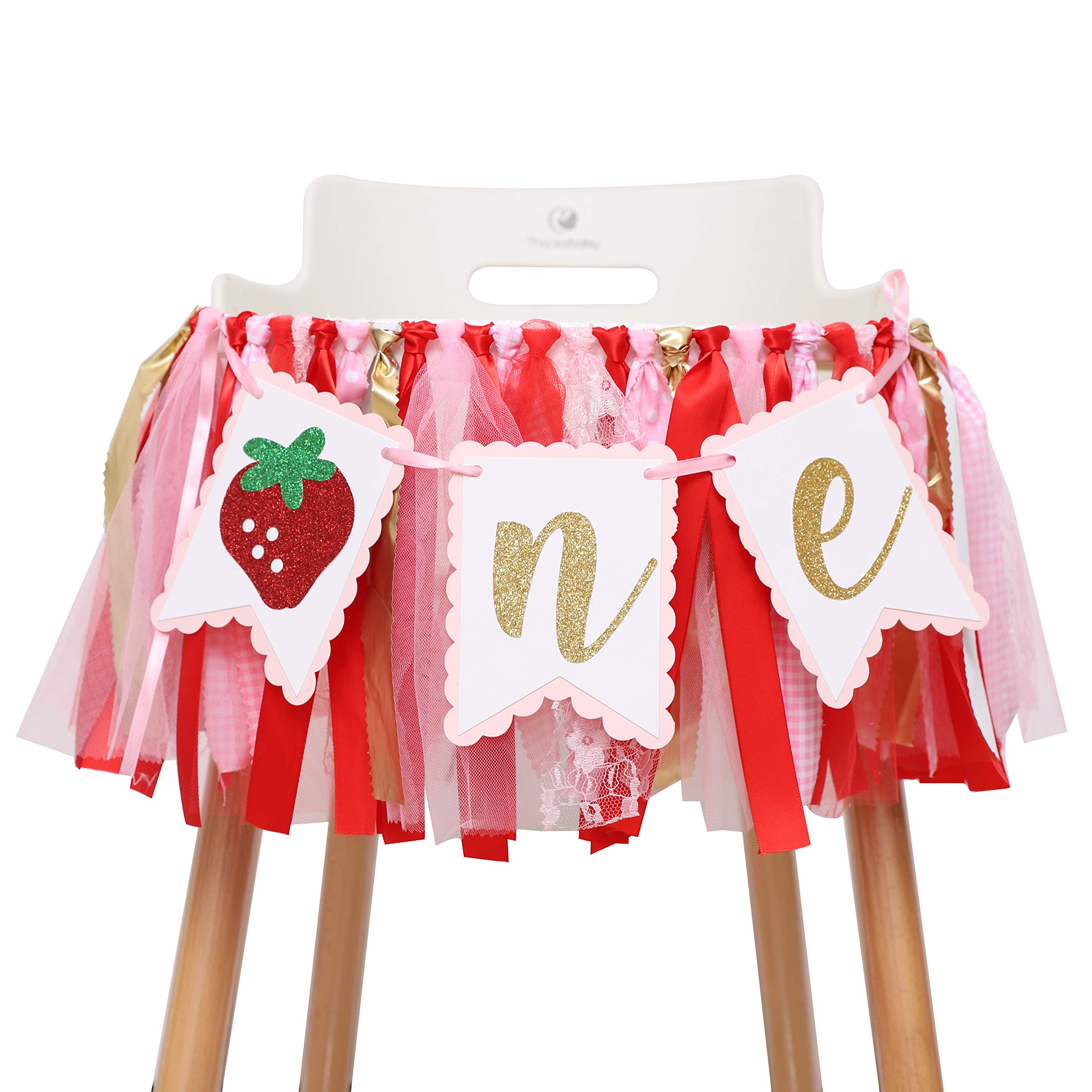 Strawberry Theme High Chair Banner - Sweet 1st Birthday Party Decorations - Smash Cake Photo Backdrop - Baby Shower & Birthday Party Decor - Perfect for First Birthday Photoshoot, Baby Girl Celebration, and Cake Smash Props (Strawberry-2)